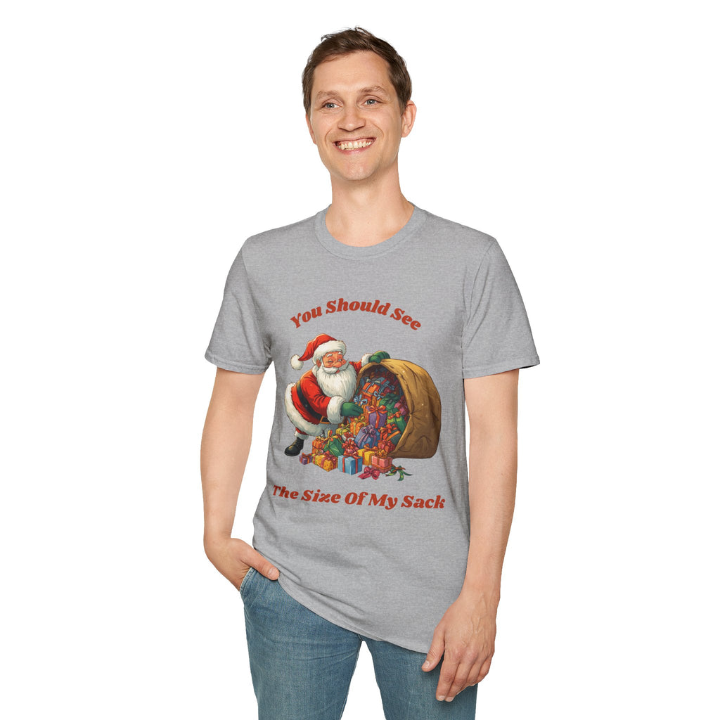 Adult Themed Santa with Sack T-Shirt - 'You Should See The Size Of My Sack' Christmas Attire