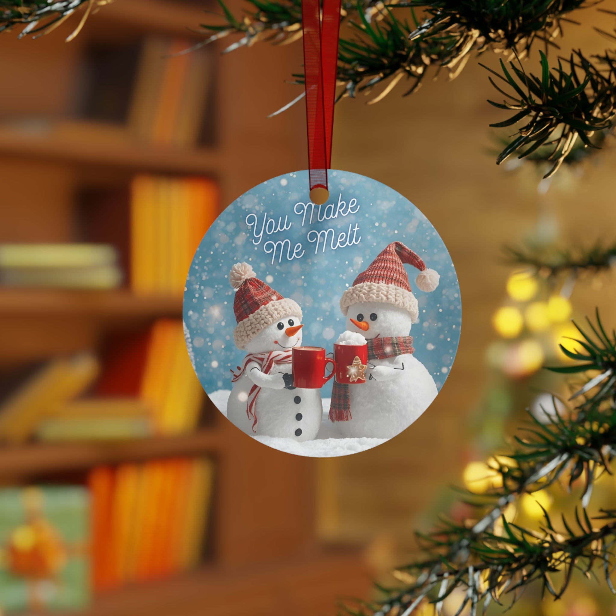 You Make Me Melt Metal Bell Ornament — Cute Snowman Couples Holiday Decoration