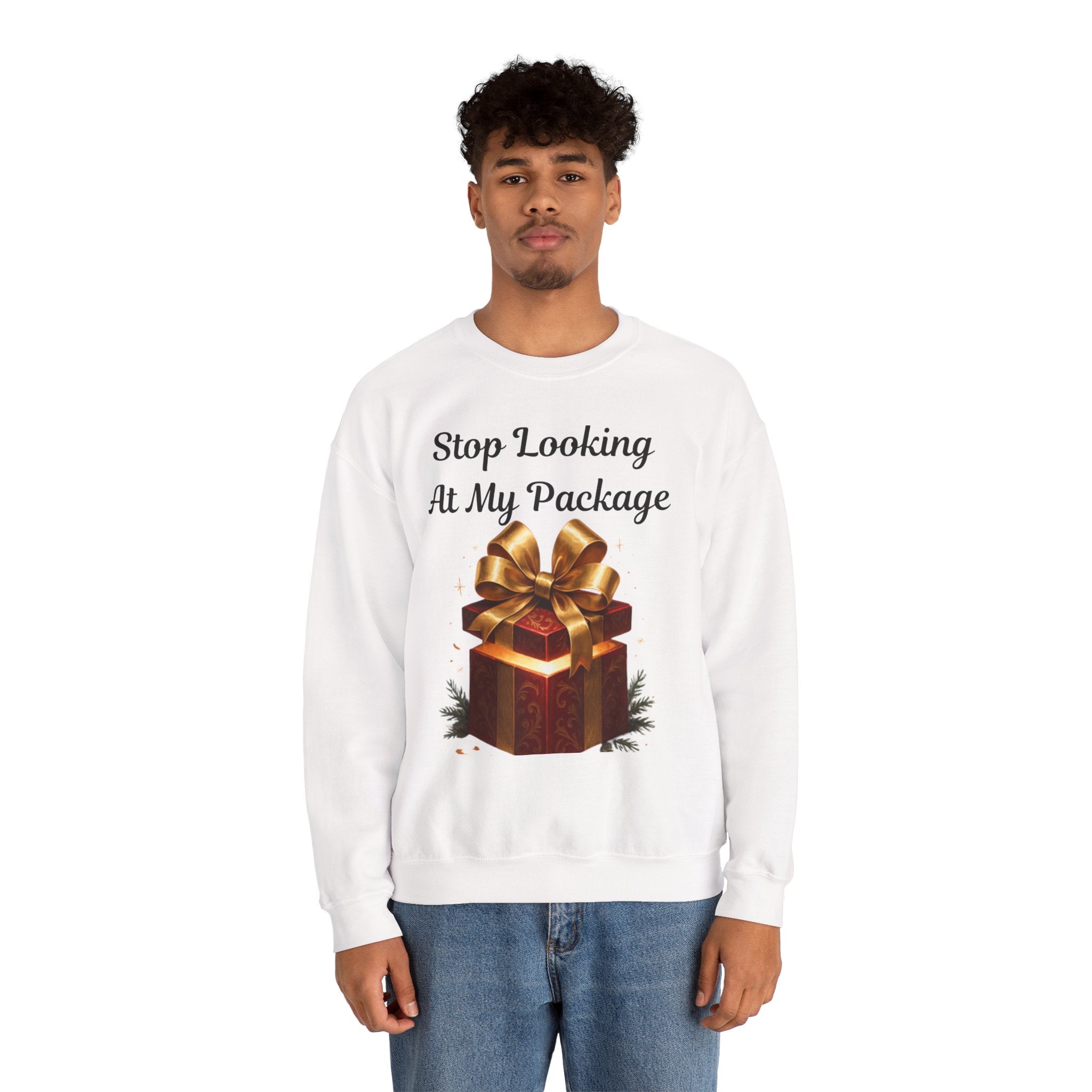 Adult Themed Big Gift Sweatshirt — 'Stop Looking At My Package' Christmas Attire