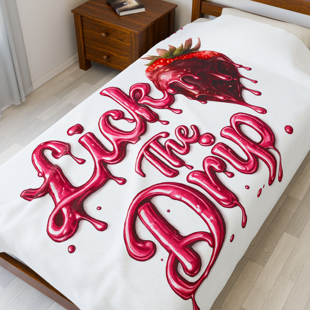 Personalized Velveteen Plush Blanket — "Lick the Drip" Strawberry Drip Design