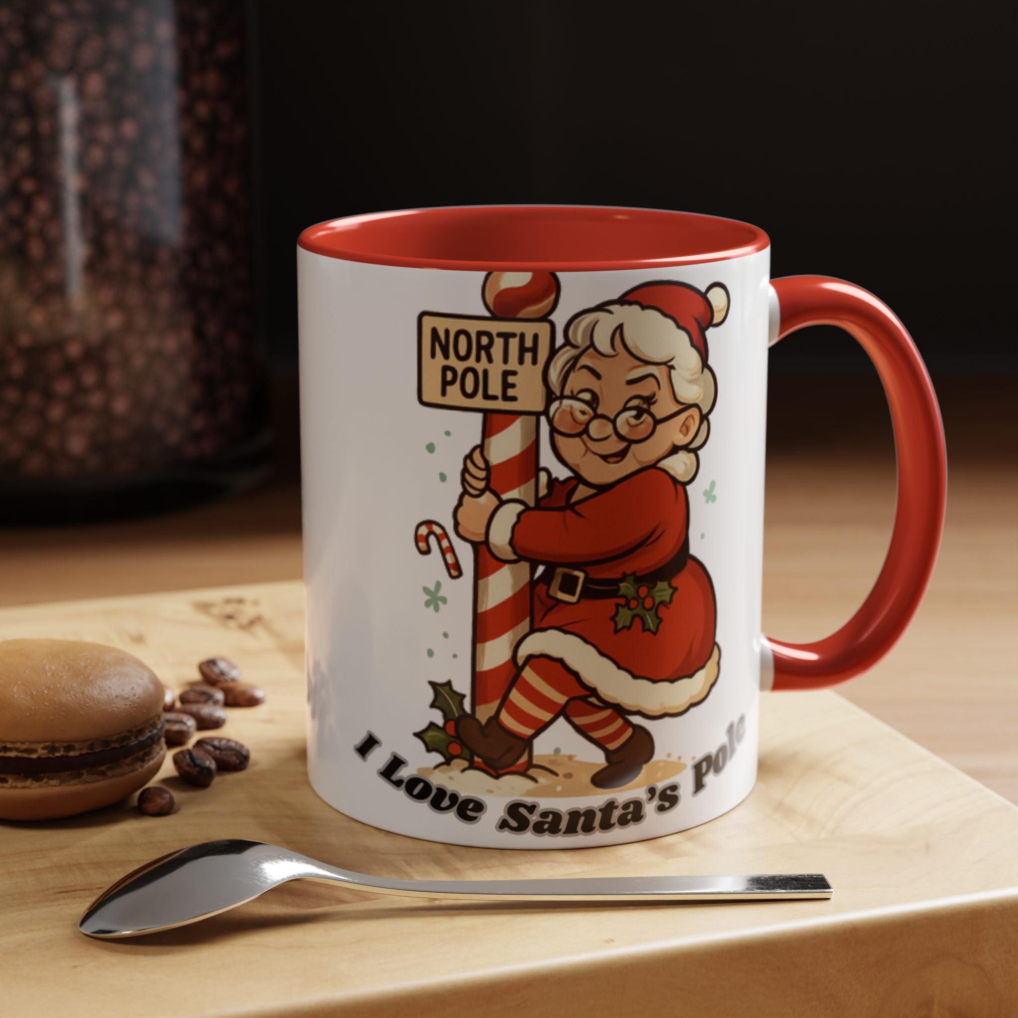 Festive Mrs. Claus Holiday Gift (11/15 oz) - 'I Love Santa's Pole' Coffee Mug
