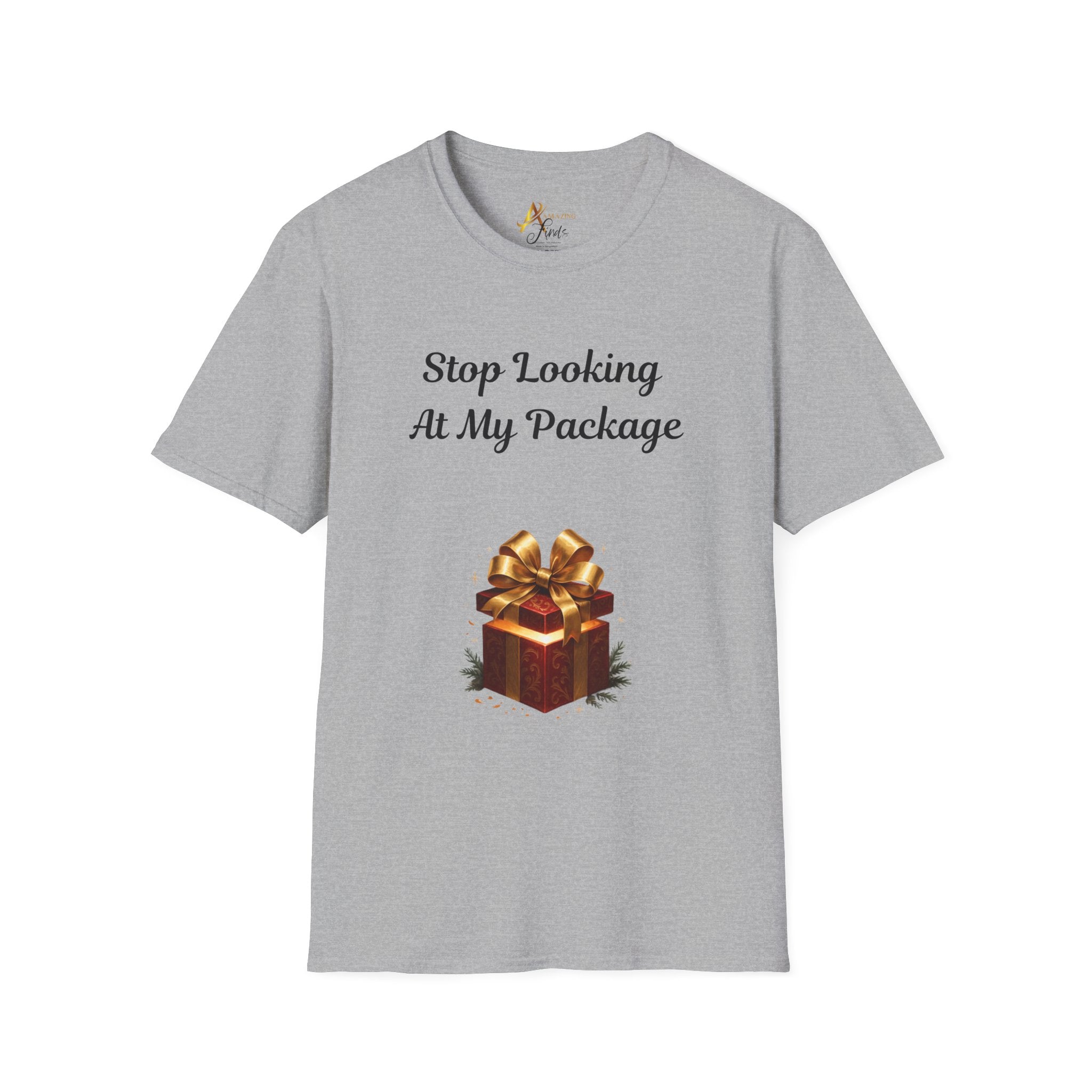 Adult Themed Large Gift T-Shirt — 'Stop Looking At My Package'  Christmas Attire