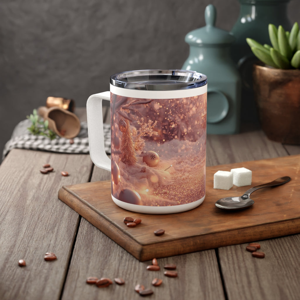 10oz Insulated Coffee Mug — Cozy Winter Fairy Snow Scene