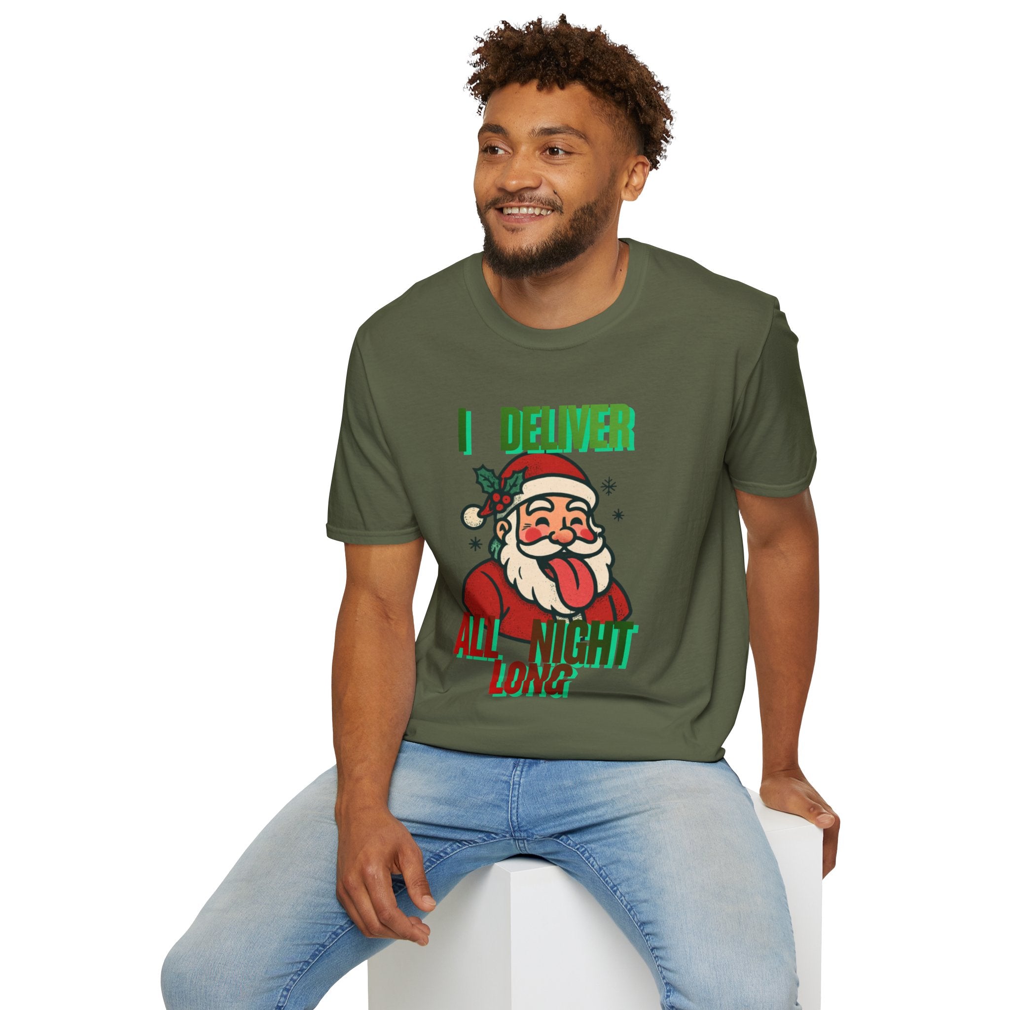 Adult Themed Santa T-Shirt - 'I Deliver All Night Long' Christmas Attire