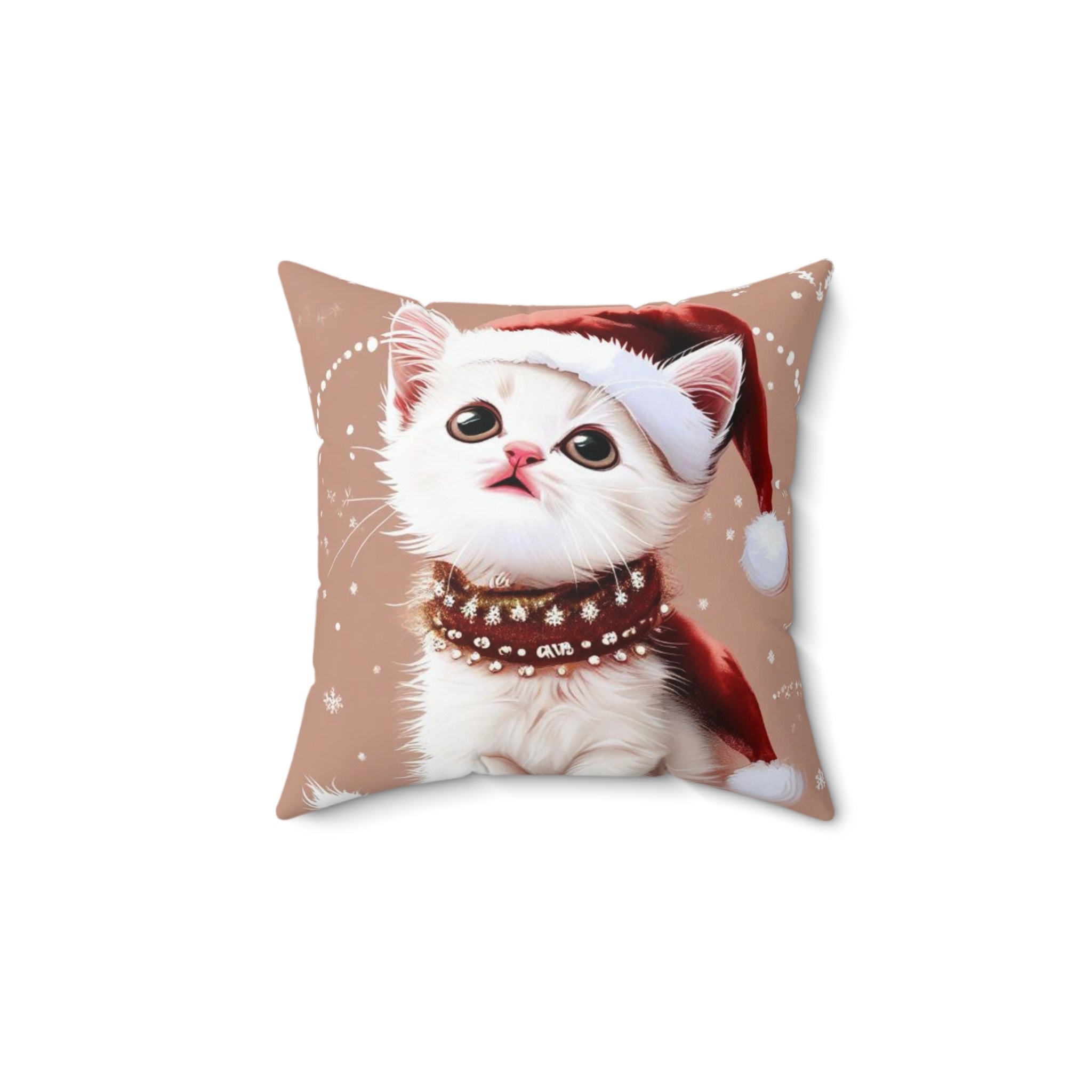 Christmas Kitten Throw Pillow — Cute Cat in Santa Hat Holiday Decor