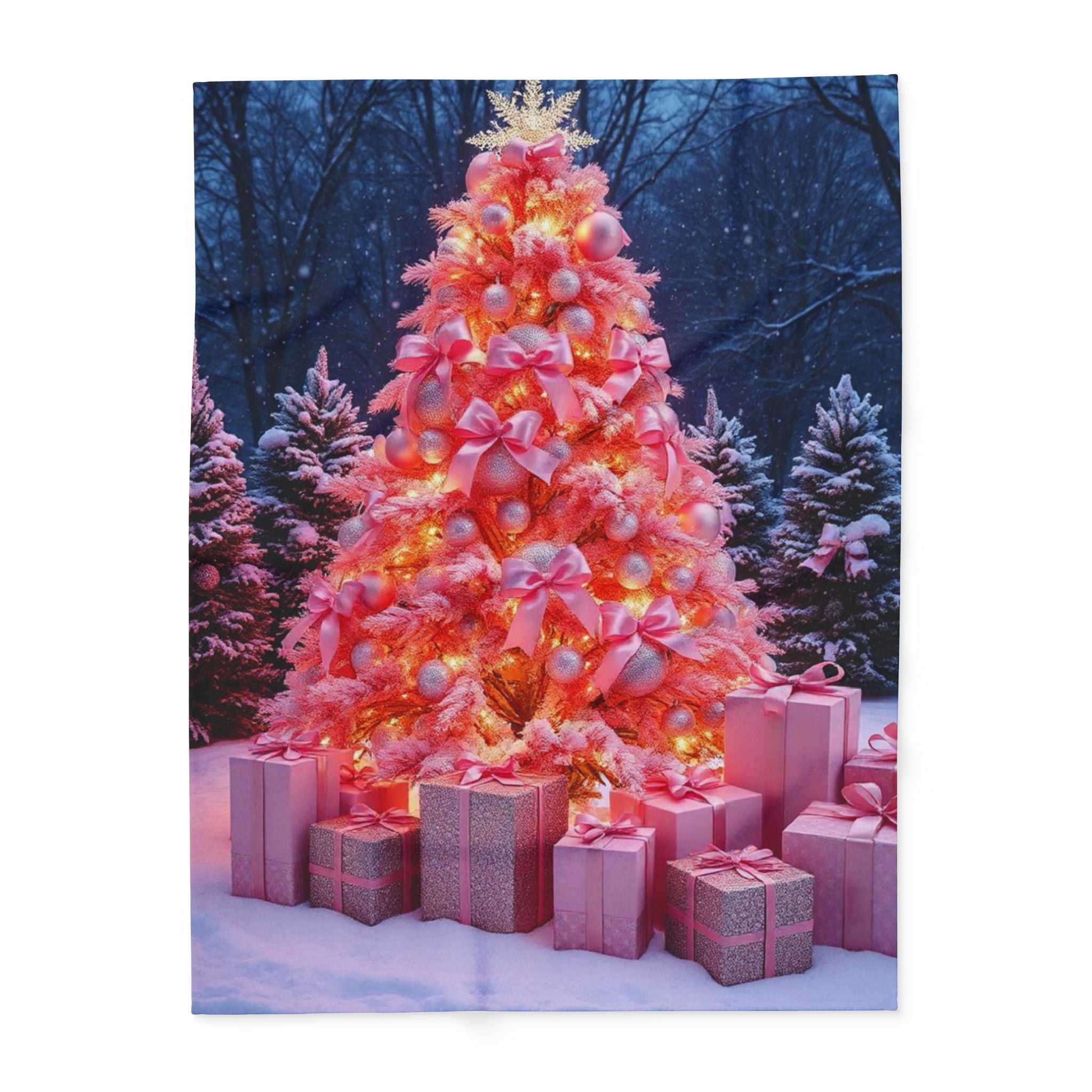 Pink Christmas Tree Fleece Blanket – Festive Holiday Cozy Throw