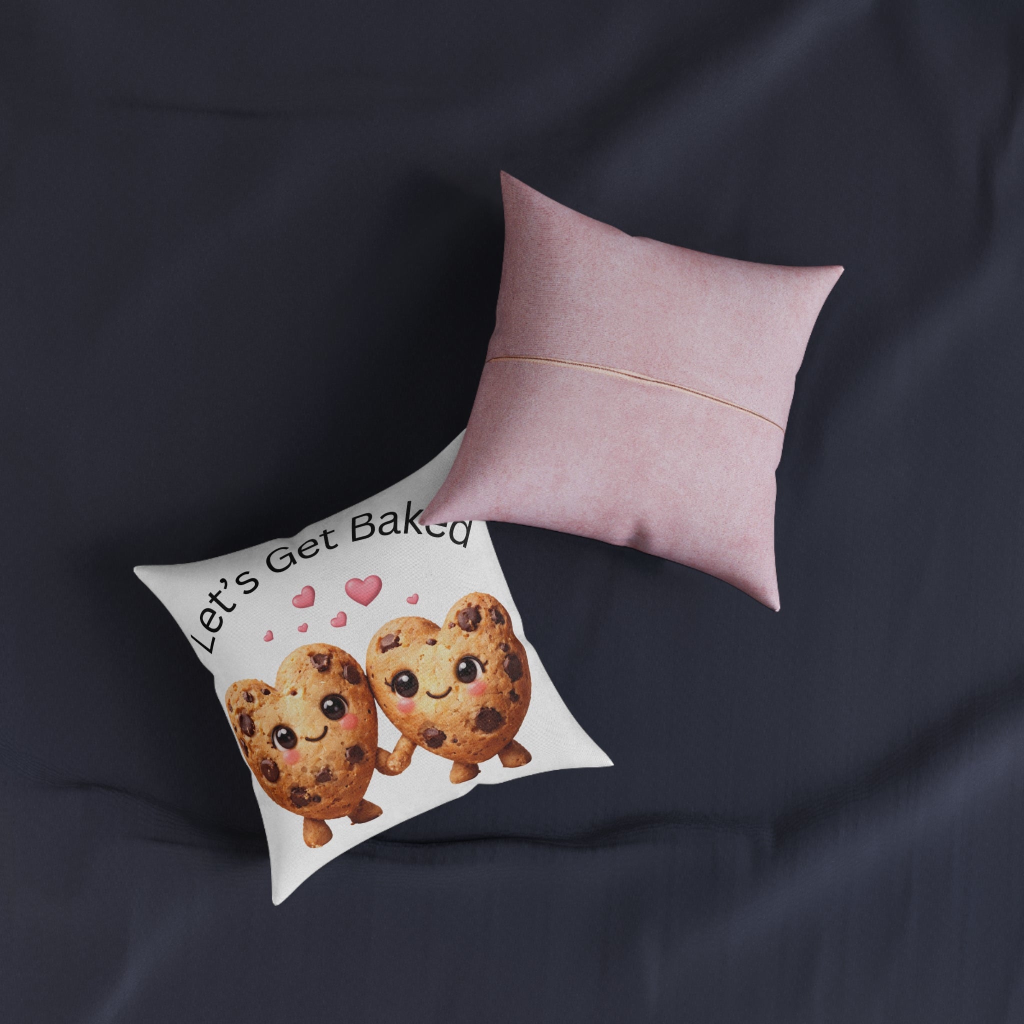 Let's Get Baked Cookie Heart Throw Pillow — Pink Back