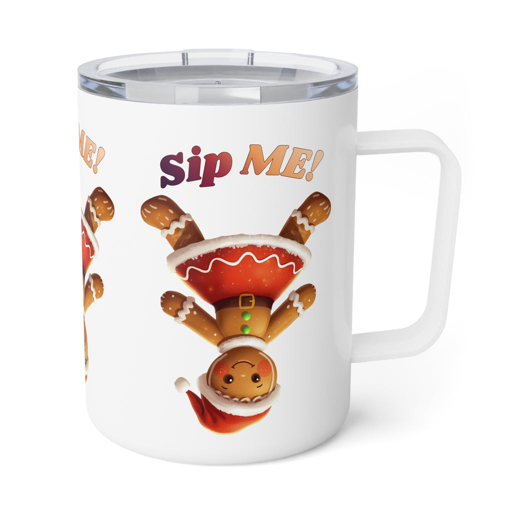 Gingerbread Girl Insulated Coffee Mug – 'Sip Me!' Holiday Travel Tumbler, 10oz