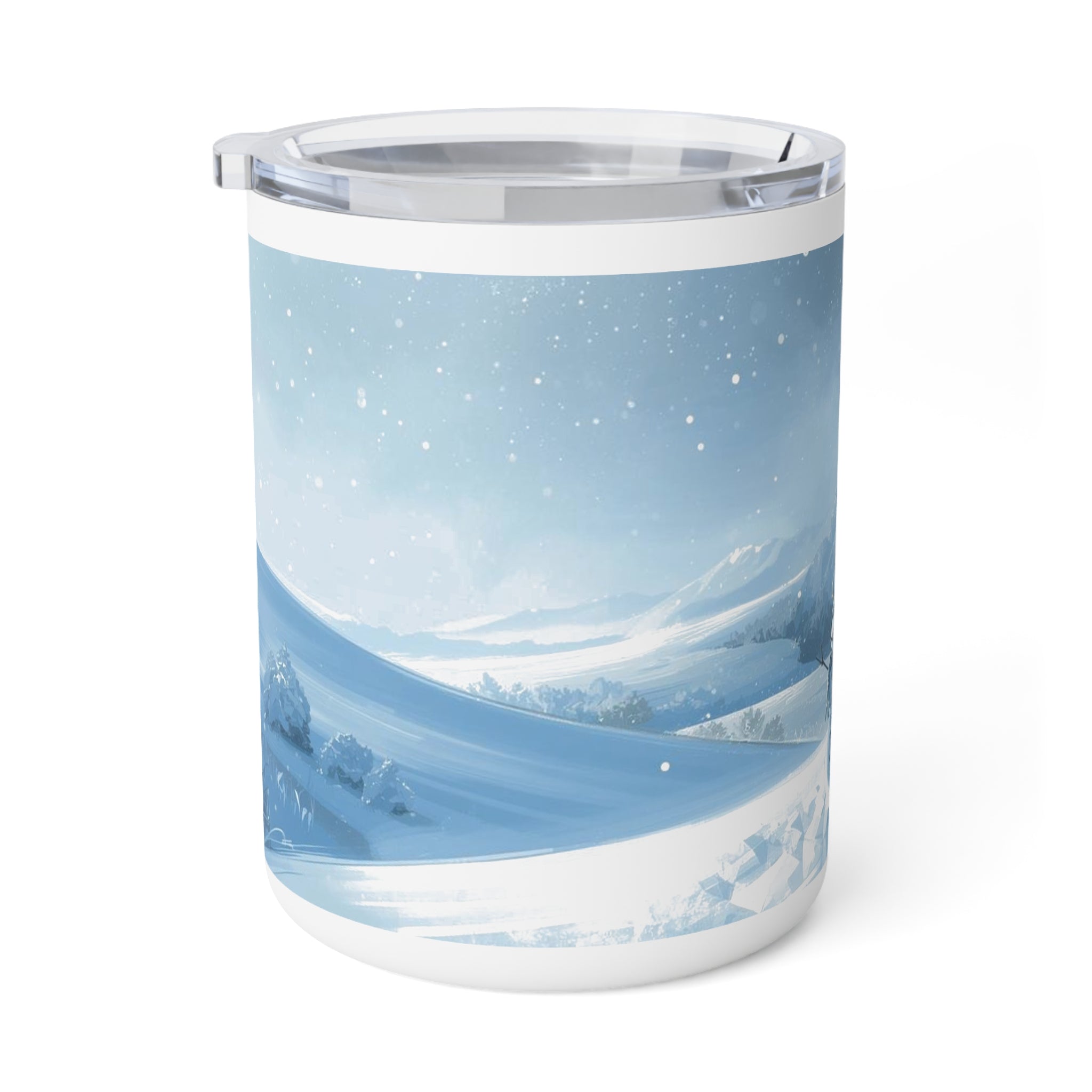 10oz Insulated Coffee Mug — Serene Snowy Winter Landscape Travel Tumbler