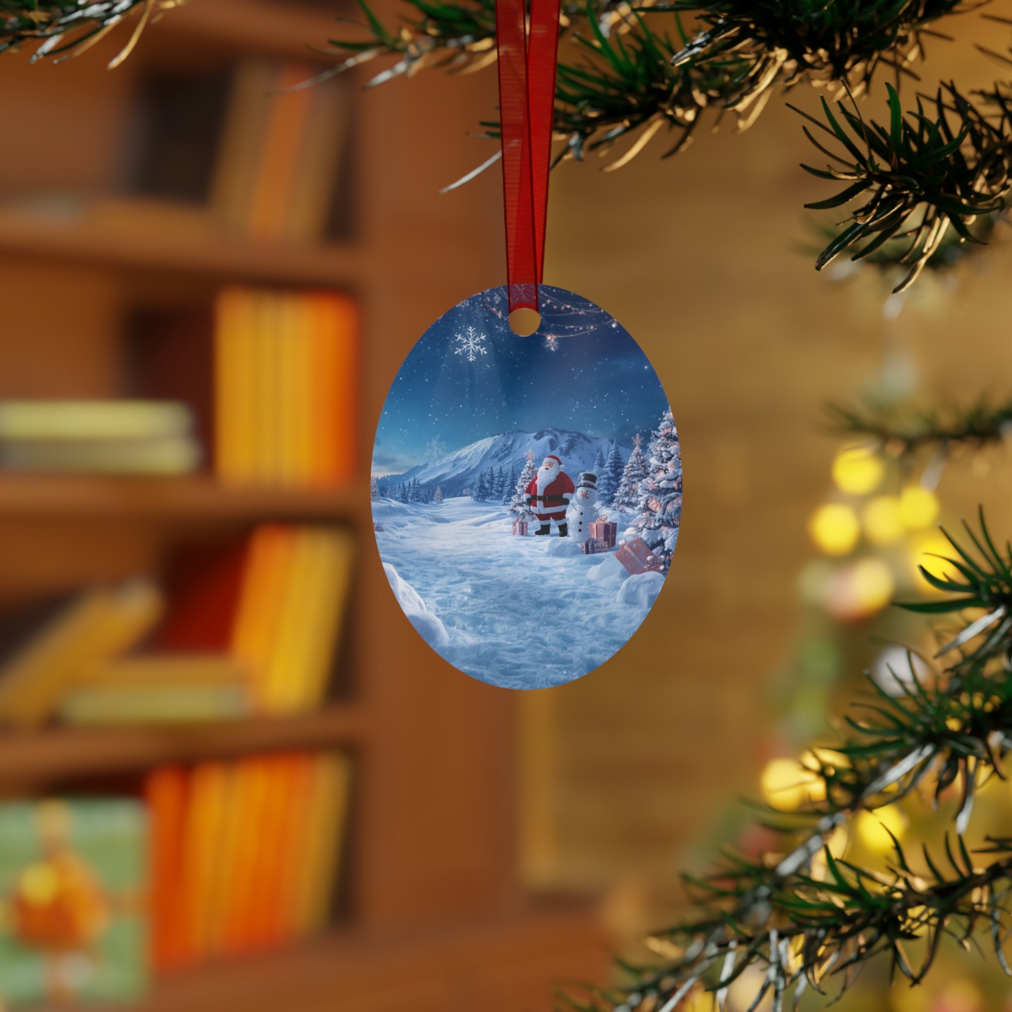 Bell Metal Ornament — Santa in Snowy Mountain Scene Christmas Decoration
