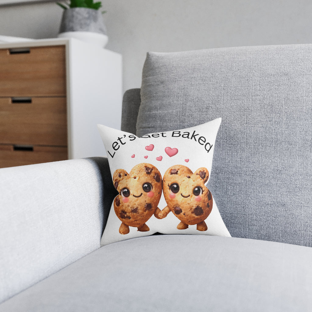 Let's Get Baked Cookie Heart Throw Pillow — Pink Back