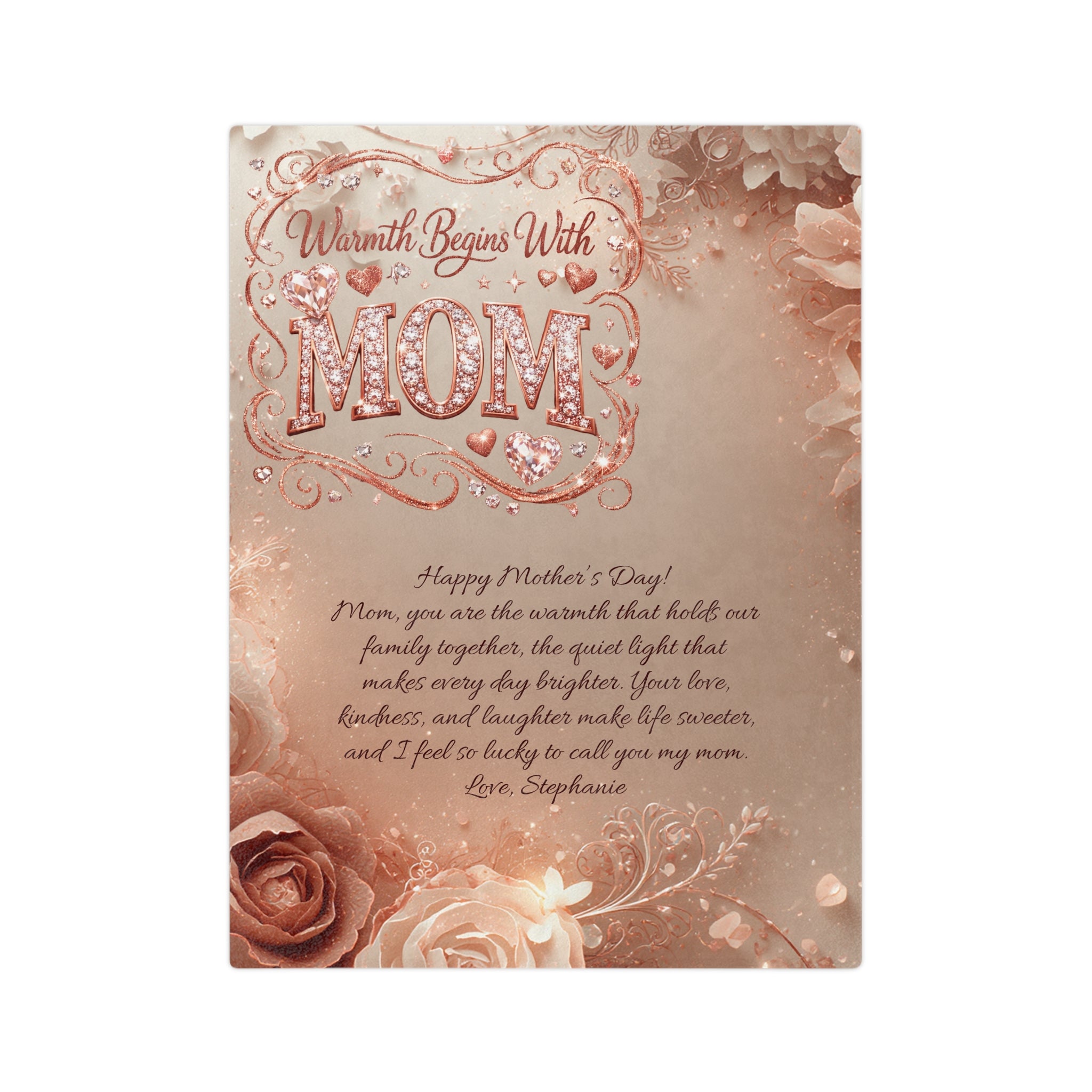 Mother's Day Microfiber Blanket — "Warmth Begins With MOM" Rose Gold Tribute