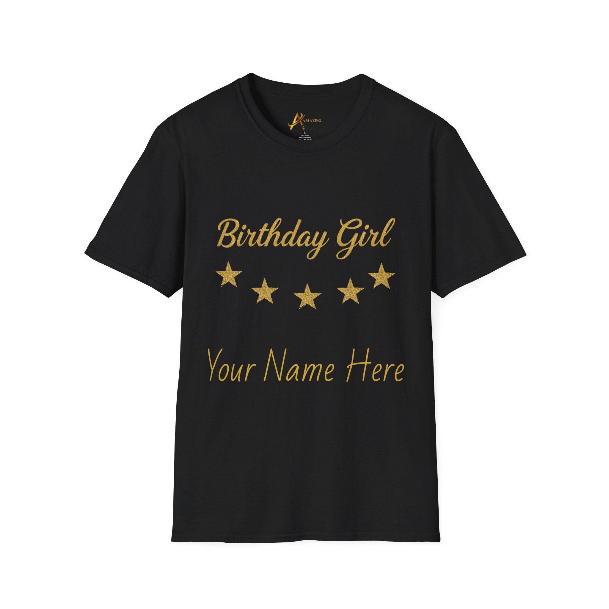 Birthday Girl T‑Shirt — Personalized 'Your Name Here' Gold Stars Tee