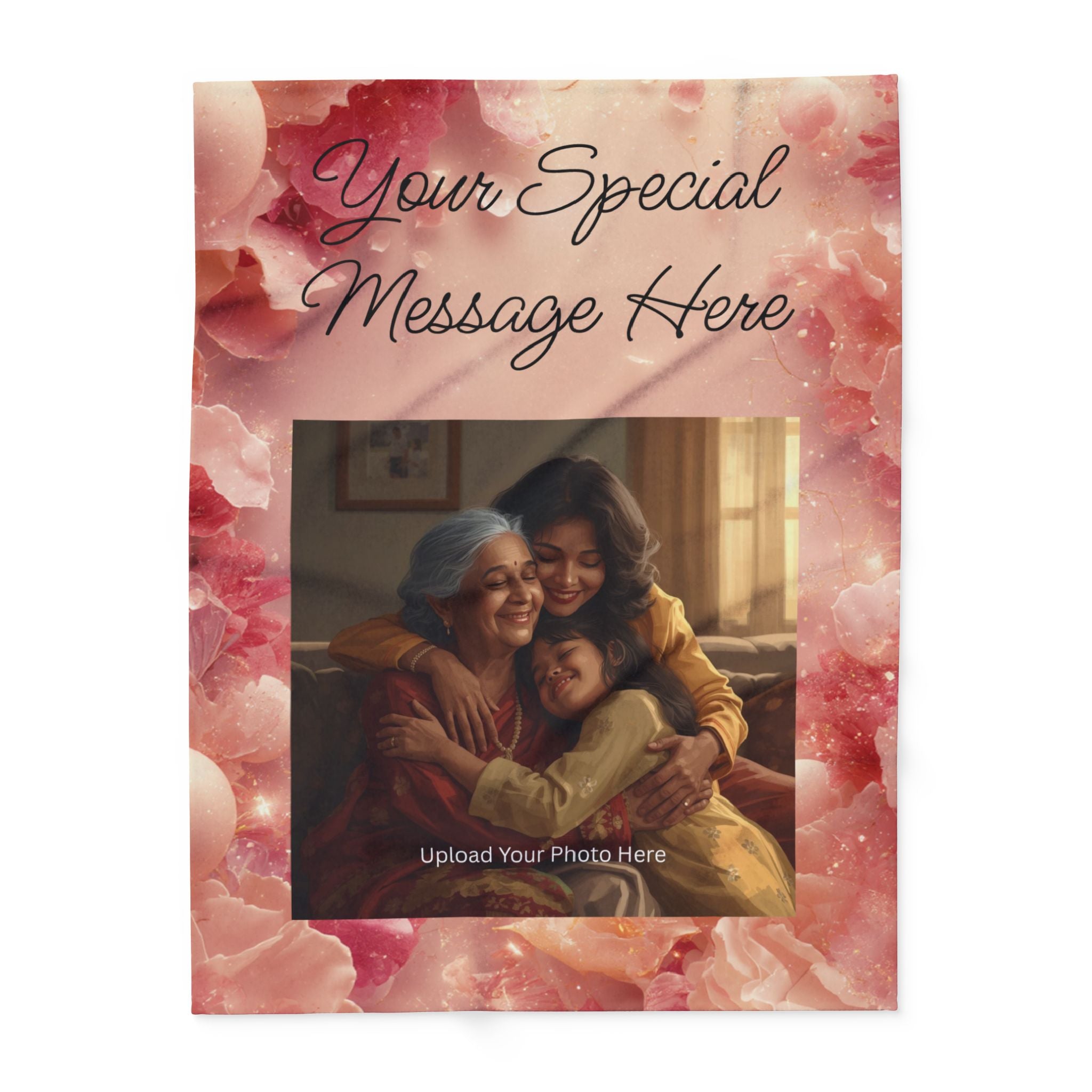 Personalized Photo Fleece Blanket — "Your Special Message Here" Floral Memorial Gift