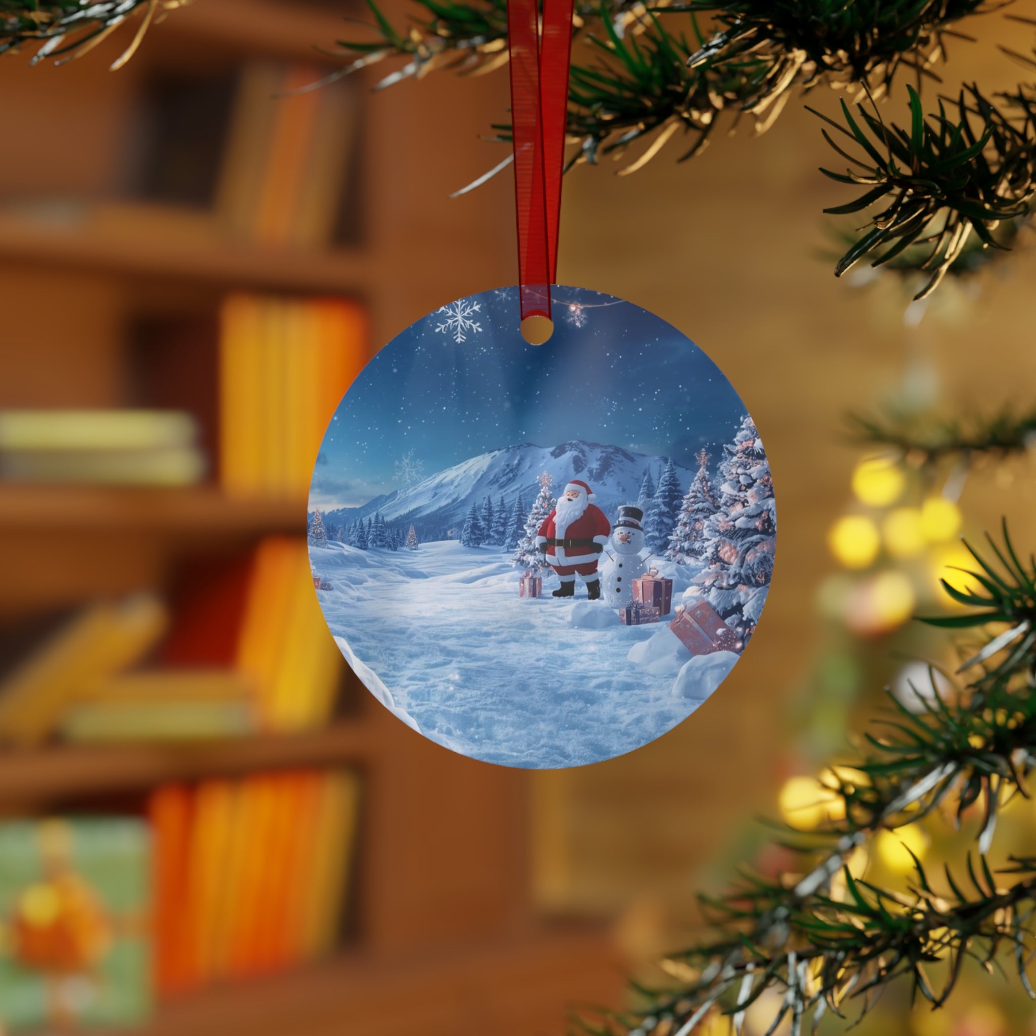 Bell Metal Ornament — Santa in Snowy Mountain Scene Christmas Decoration
