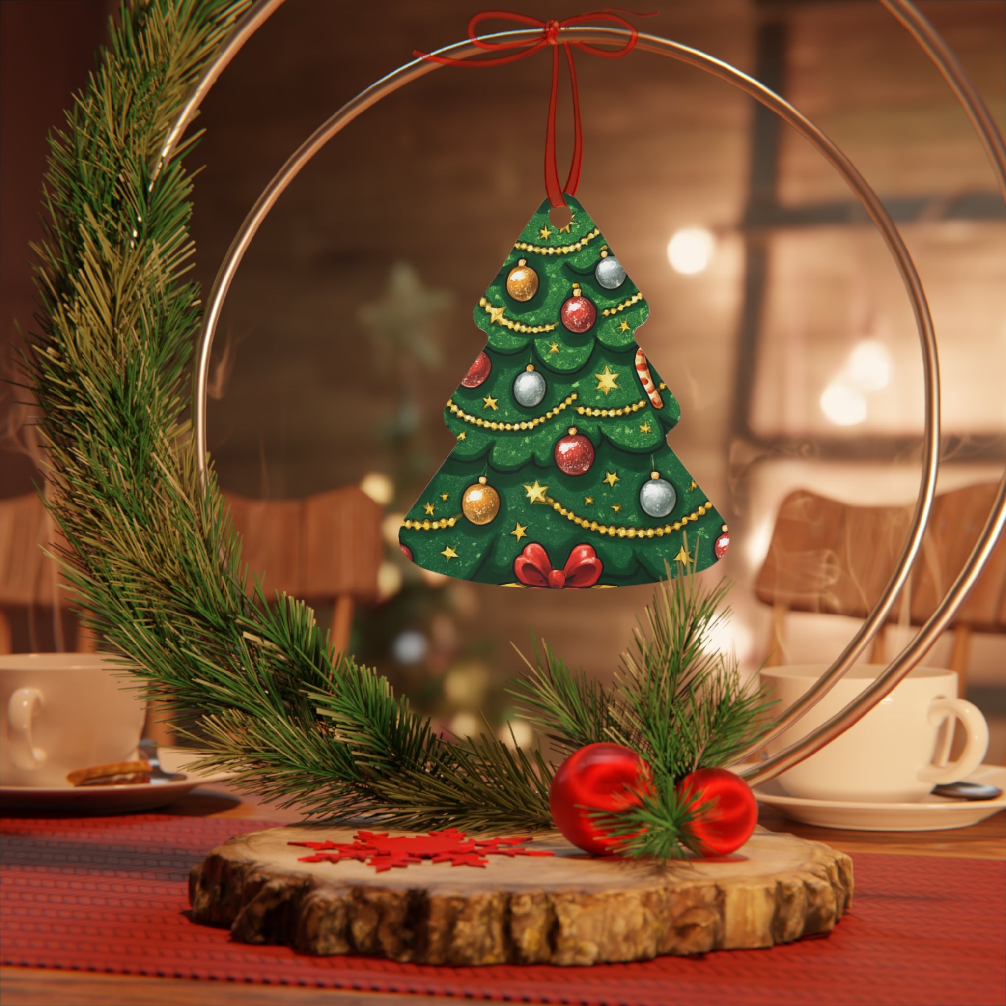 Bell Metal Ornament – Festive Christmas Tree Design with Baubles & Candy Canes