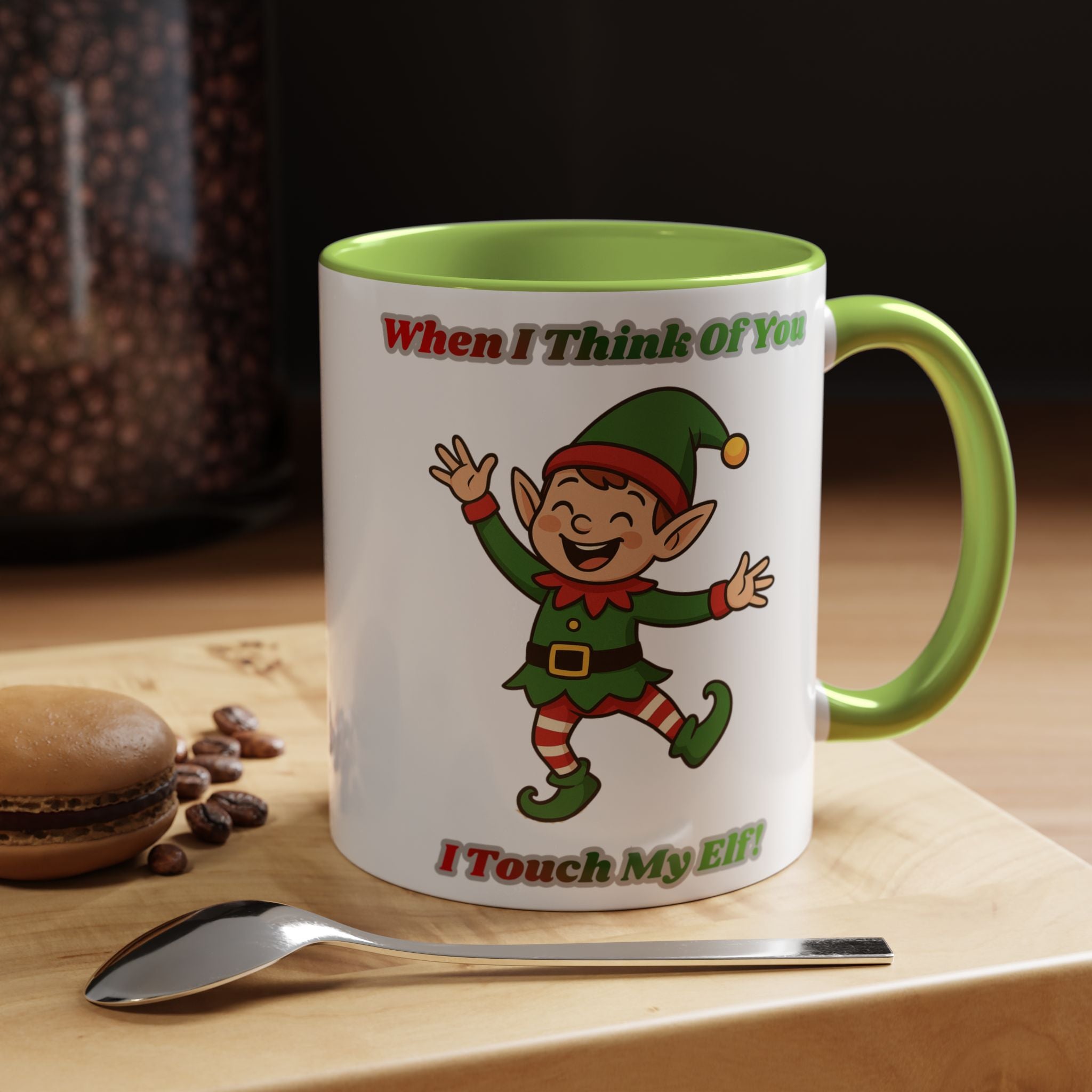 When I Think Of You I Touch My Elf Mug — Funny Christmas Coffee Cup (11/15oz)