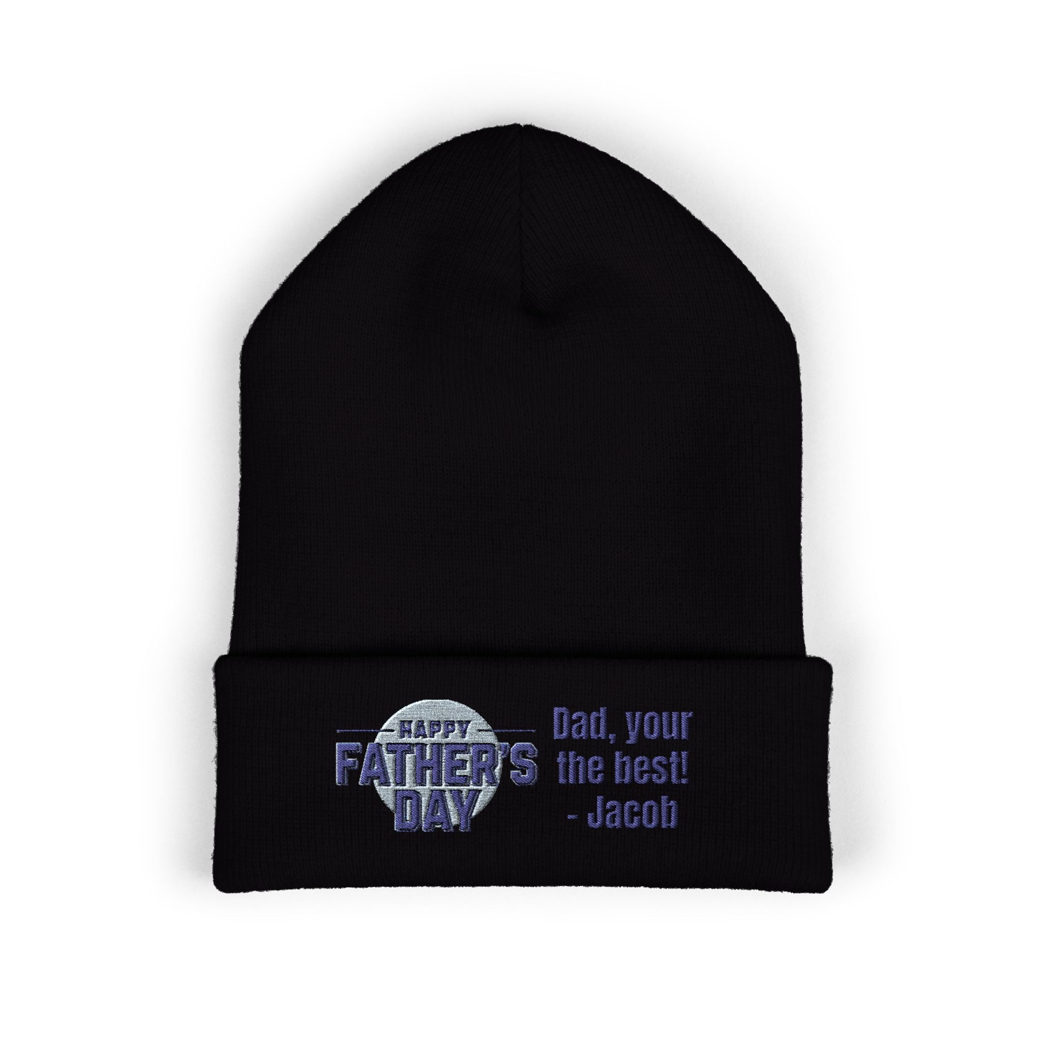 Embroidered "Happy Father's Day" Cuffed Beanie — Personalized Dad Gift