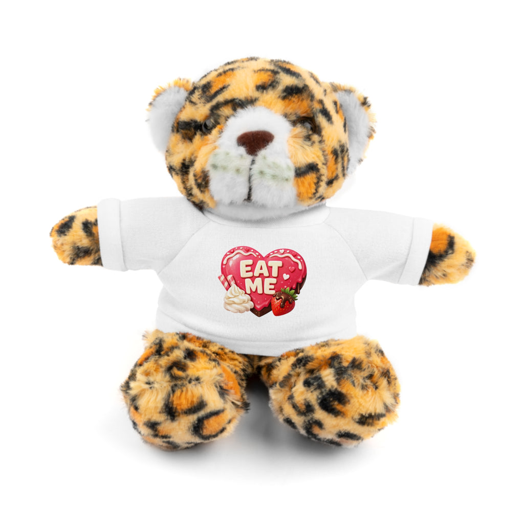 "EAT ME" Heart Tee Plush — Cute Brown Teddy, Sheep, Panda or Jaguar Stuffed Animal Gift
