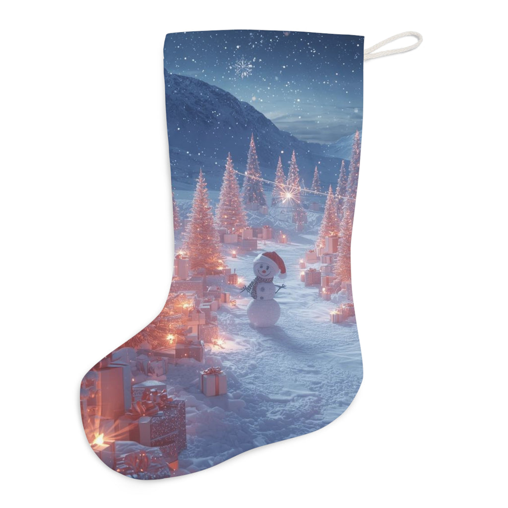 Christmas Stocking – Snowy Village Santa Stocking with Snowman & Gift Scene