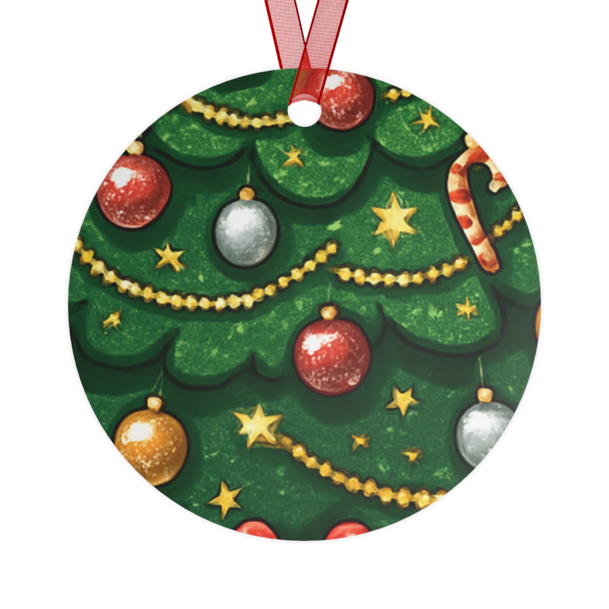 Bell Metal Ornament – Festive Christmas Tree Design with Baubles & Candy Canes