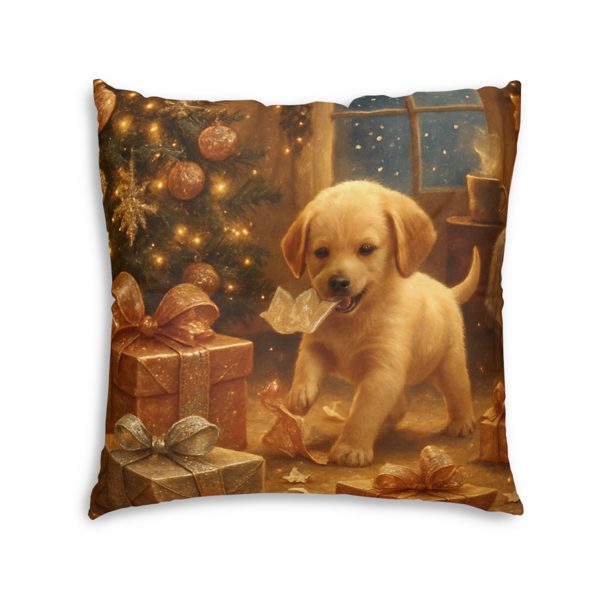 Holiday Puppy Decorative Pillow — Cute Labrador Christmas Gift Pillow