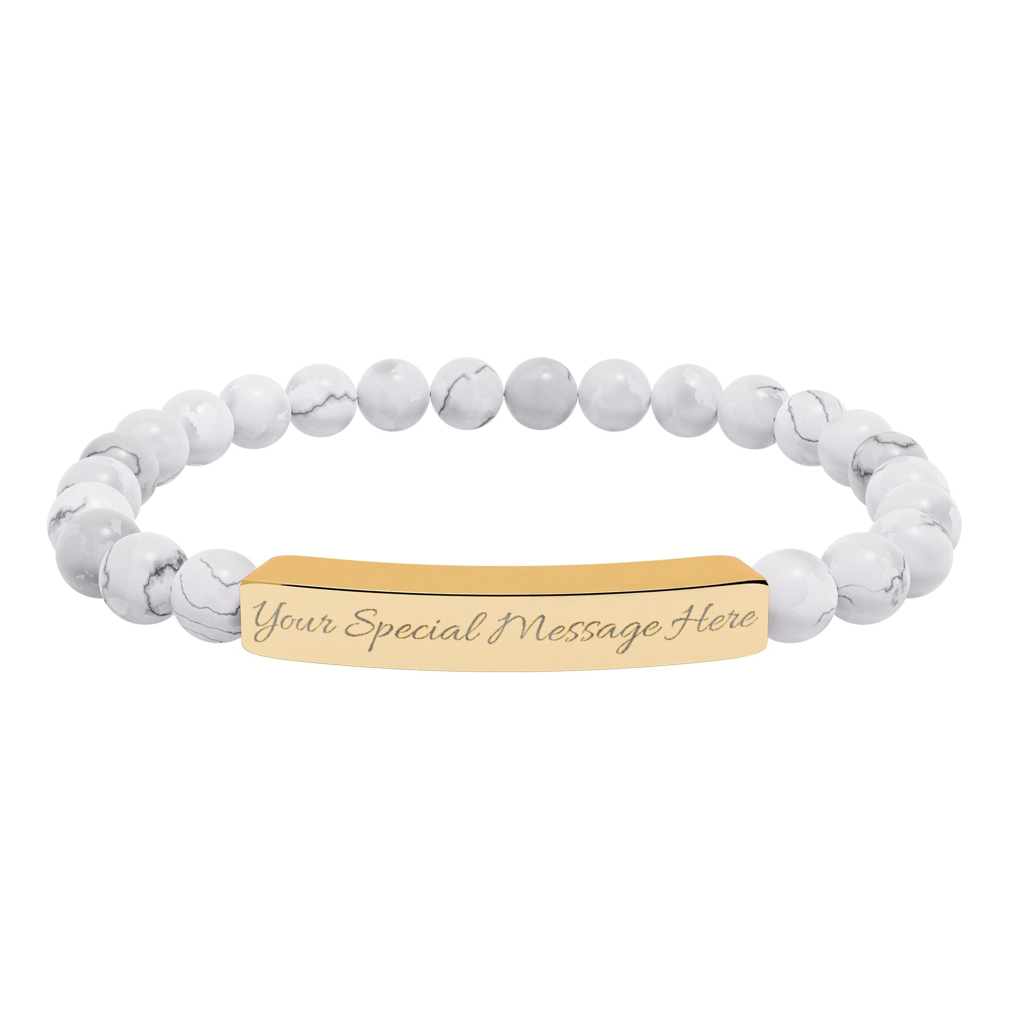 Personalized, Engravable Natural Stone Bar Bracelet — Personalized Stretch Beaded Bracelet