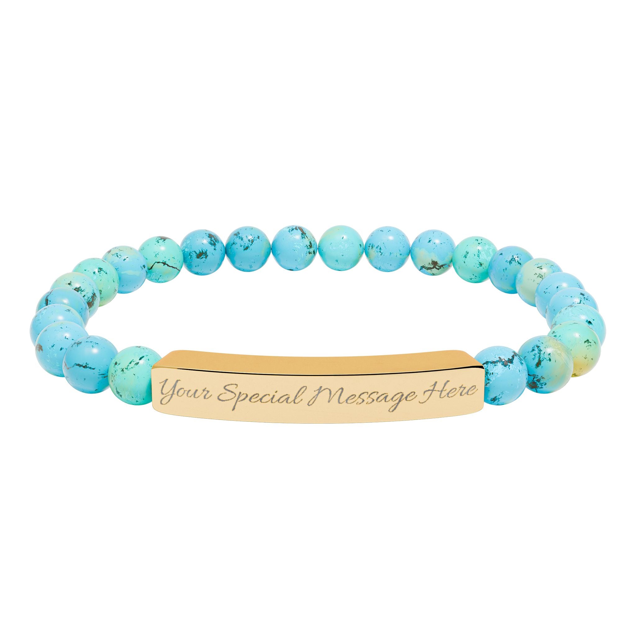 Personalized, Engravable Natural Stone Bar Bracelet — Personalized Stretch Beaded Bracelet