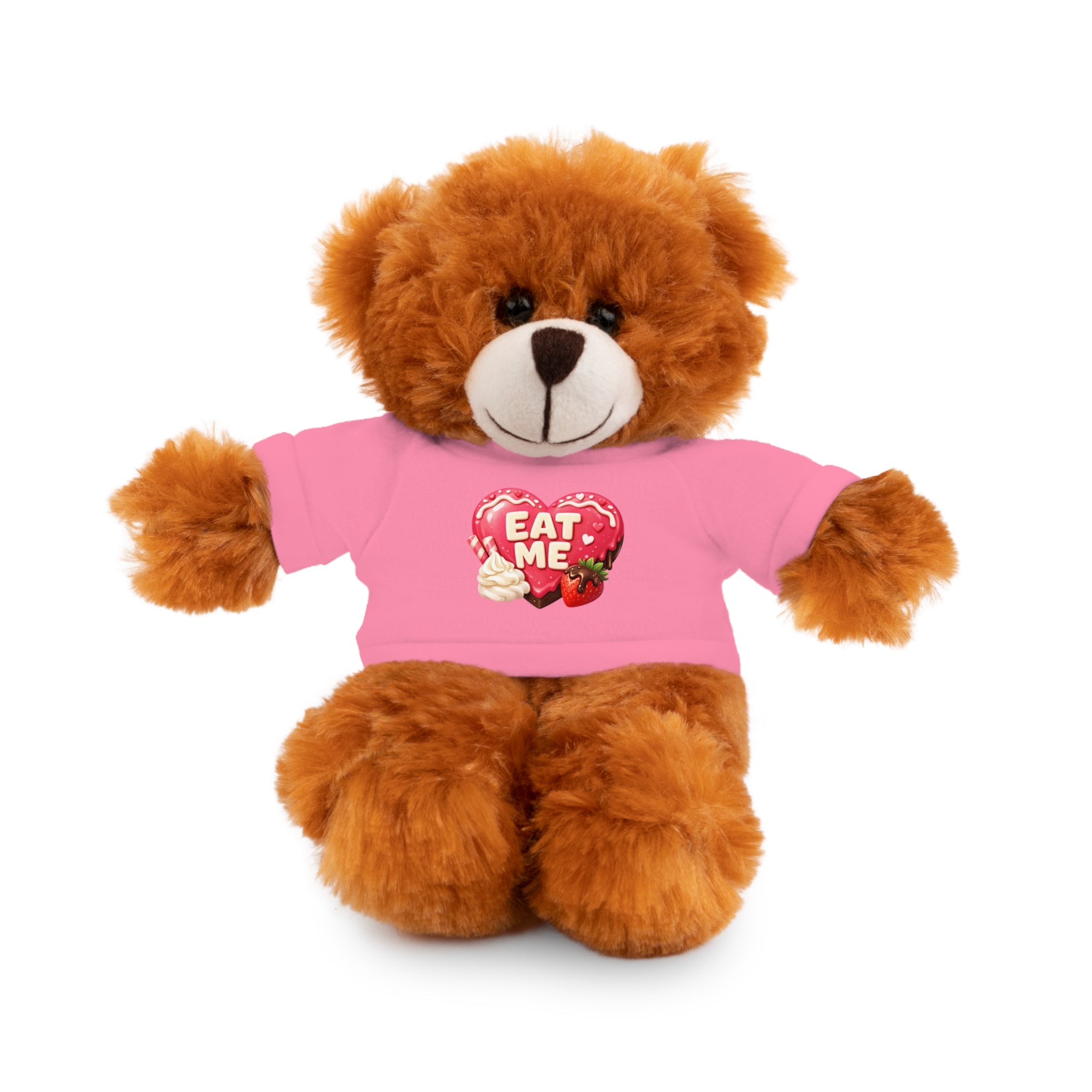 "EAT ME" Heart Tee Plush — Cute Brown Teddy, Sheep, Panda or Jaguar Stuffed Animal Gift