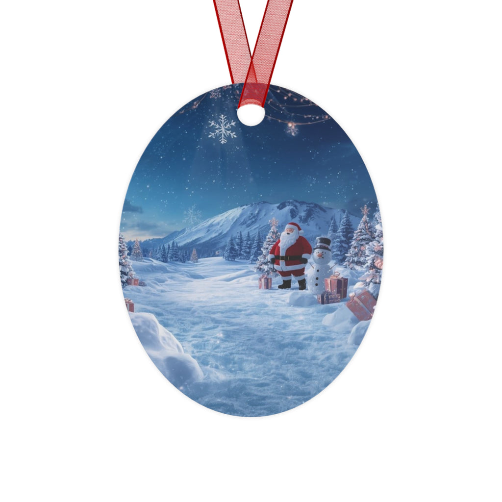 Bell Metal Ornament — Santa in Snowy Mountain Scene Christmas Decoration