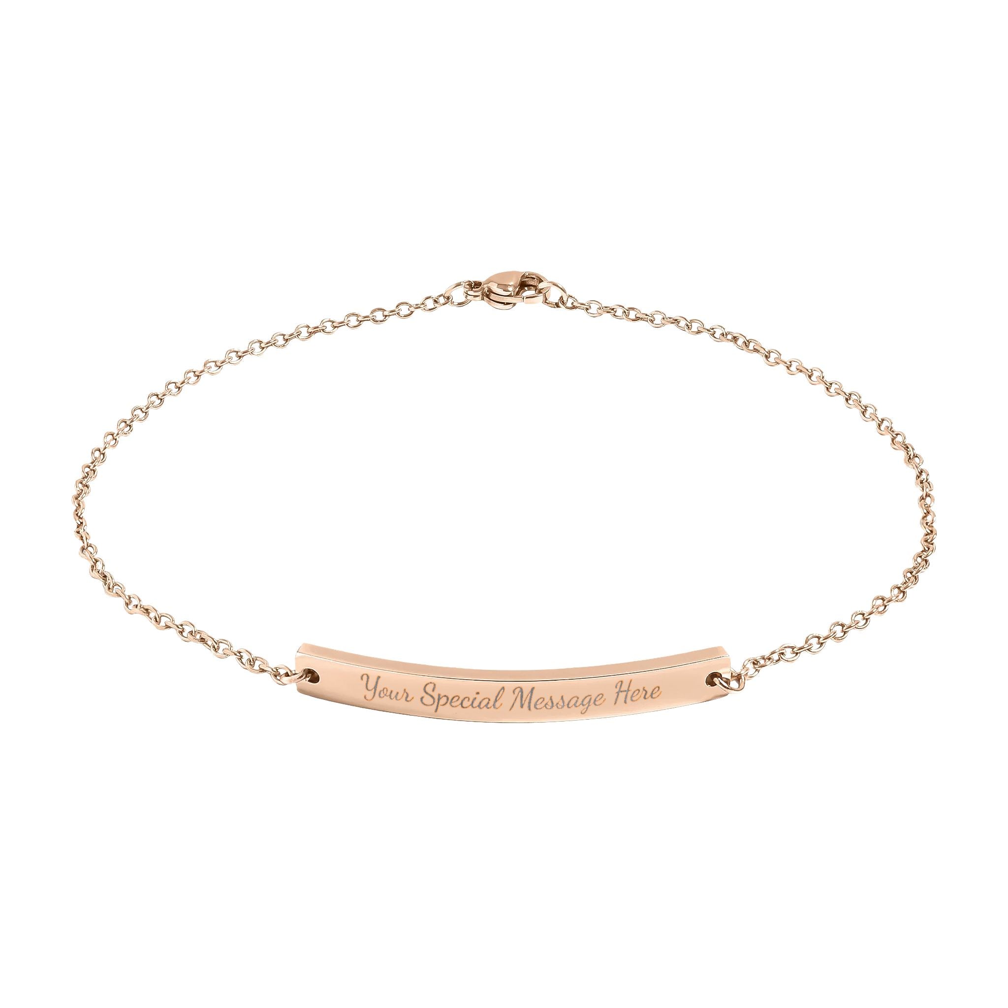 Engravable Curved Bar Anklet — Personalized Rose Gold or Black Chain