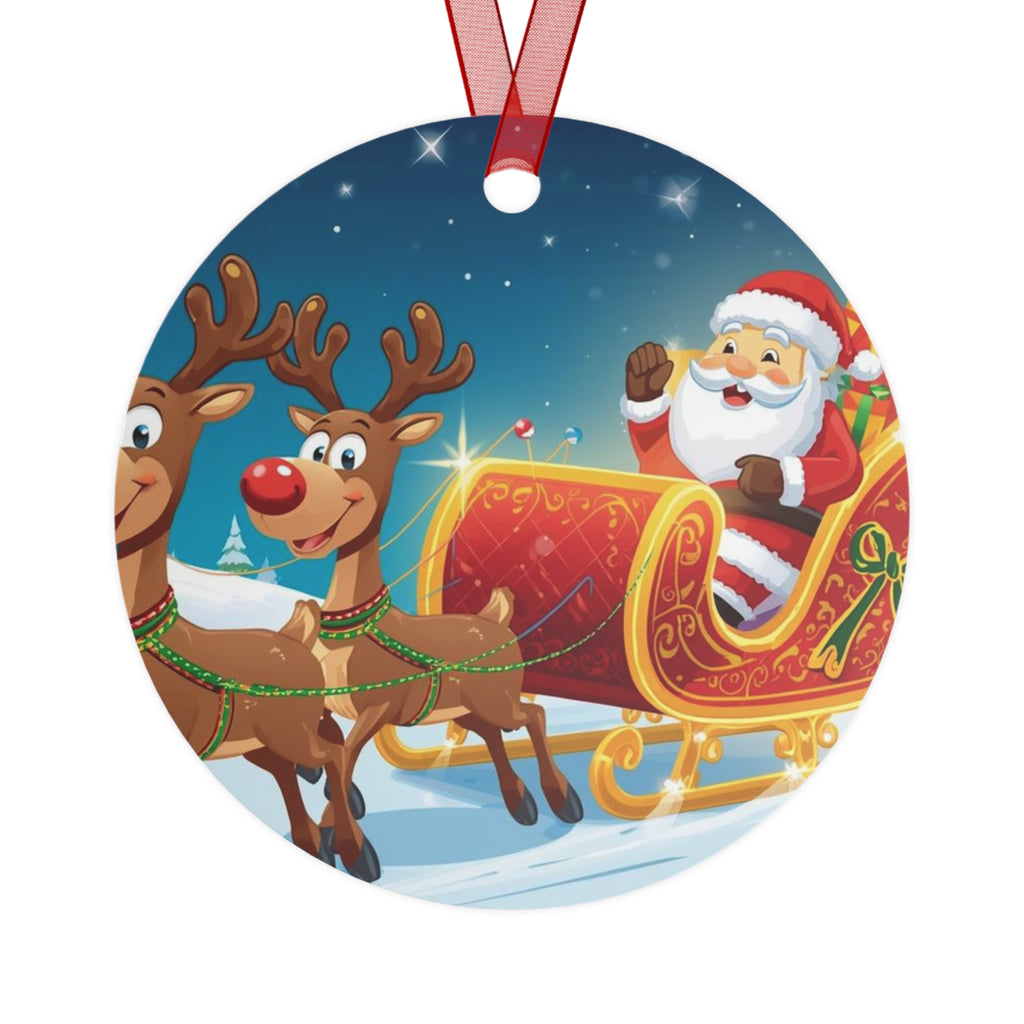 Santa Sleigh & Reindeer Metal Ornament — Christmas Tree Decoration
