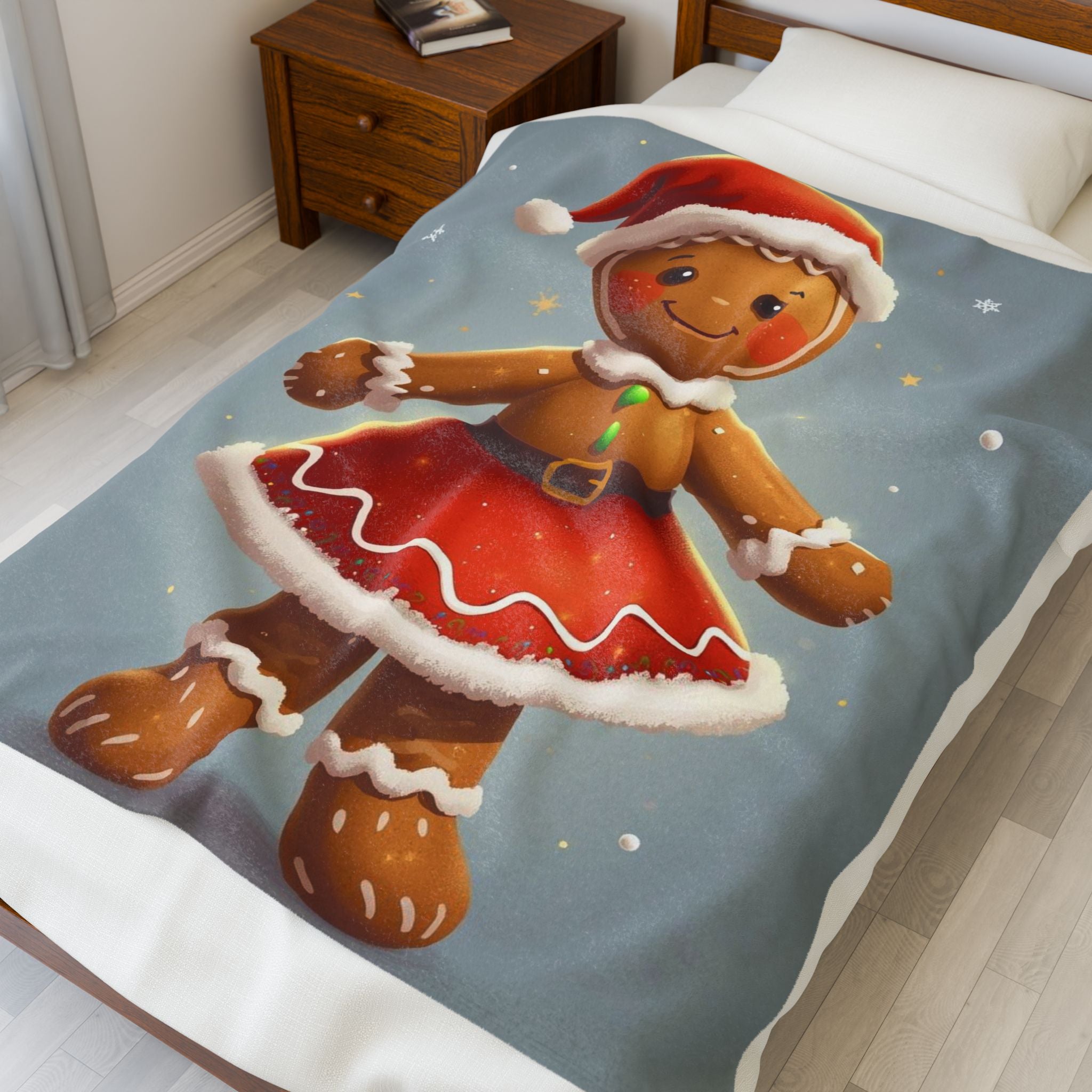 Gingerbread Girl Christmas Plush Blanket — Cute Holiday Velveteen Throw