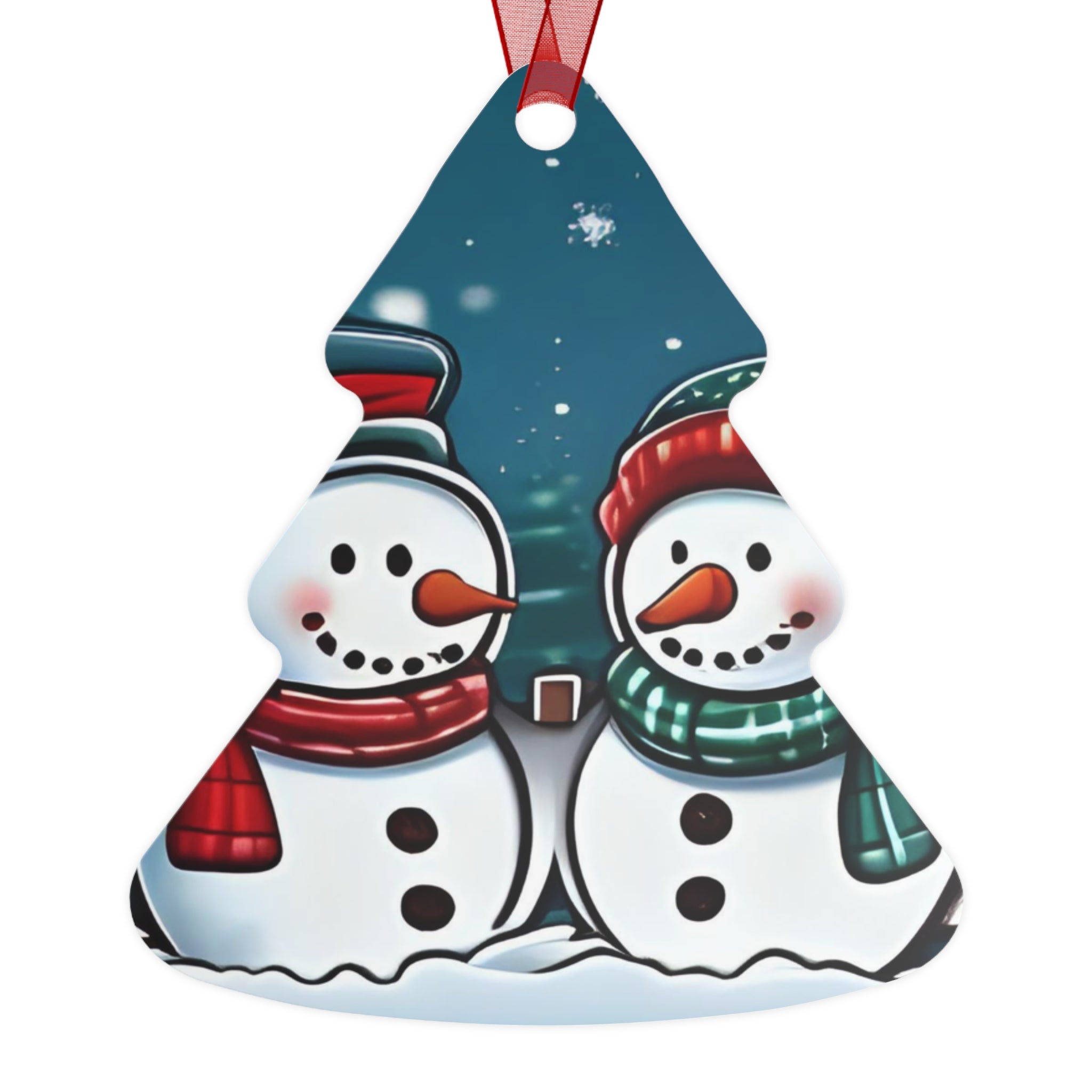 Snowman Couple Metal Ornament — Cute Holiday Christmas Tree Decoration