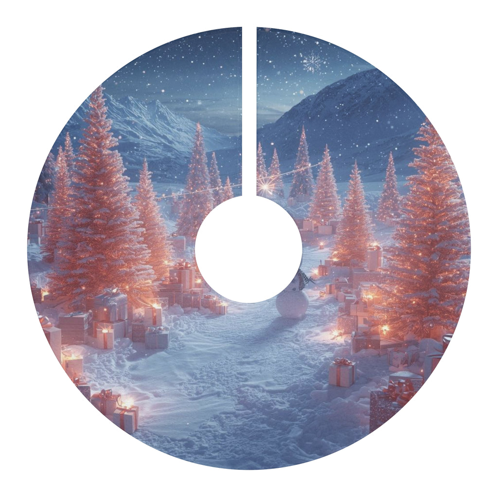 Winter Village Christmas Tree Skirt — Snowy Pines & Cozy Lights