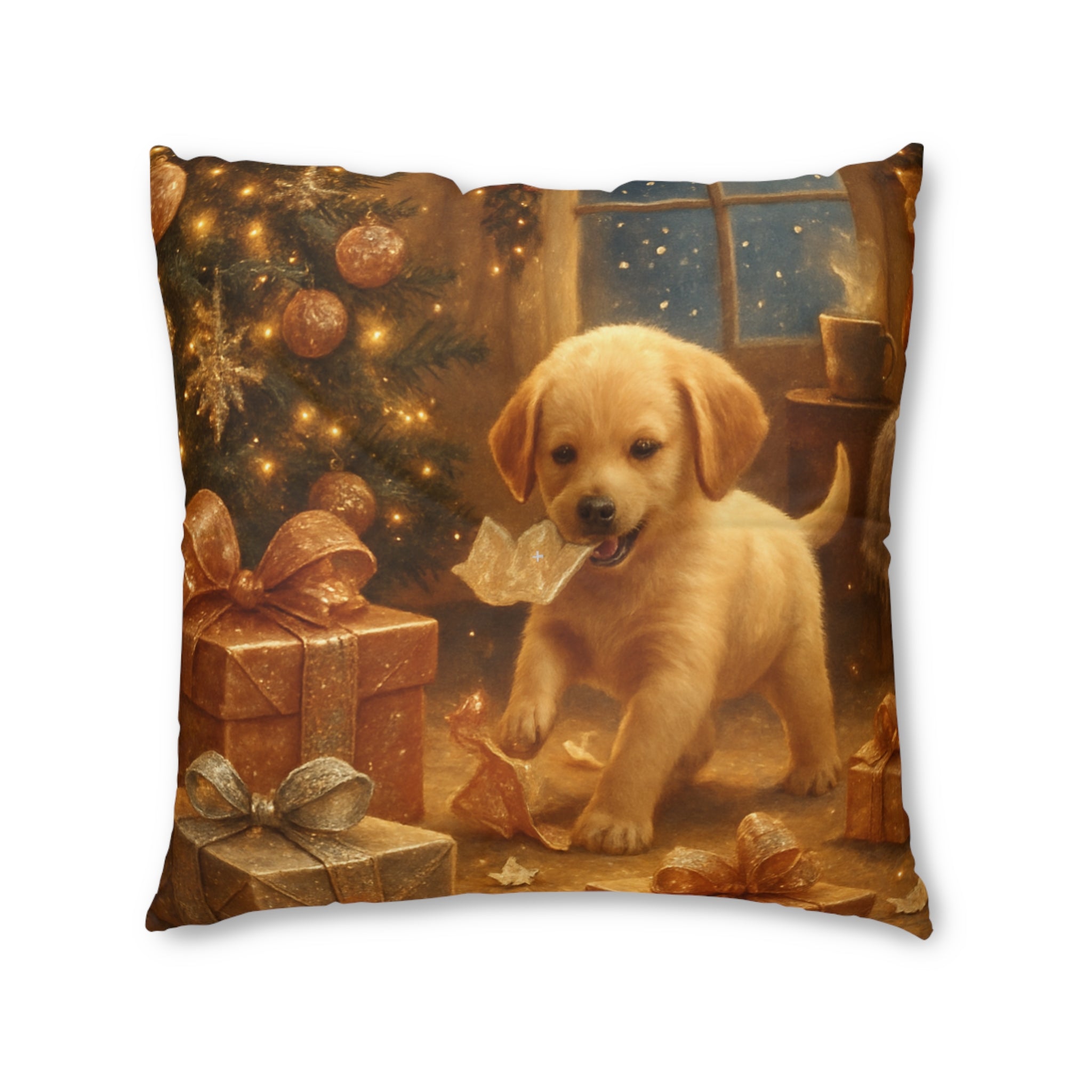 Holiday Puppy Decorative Pillow — Cute Labrador Christmas Gift Pillow