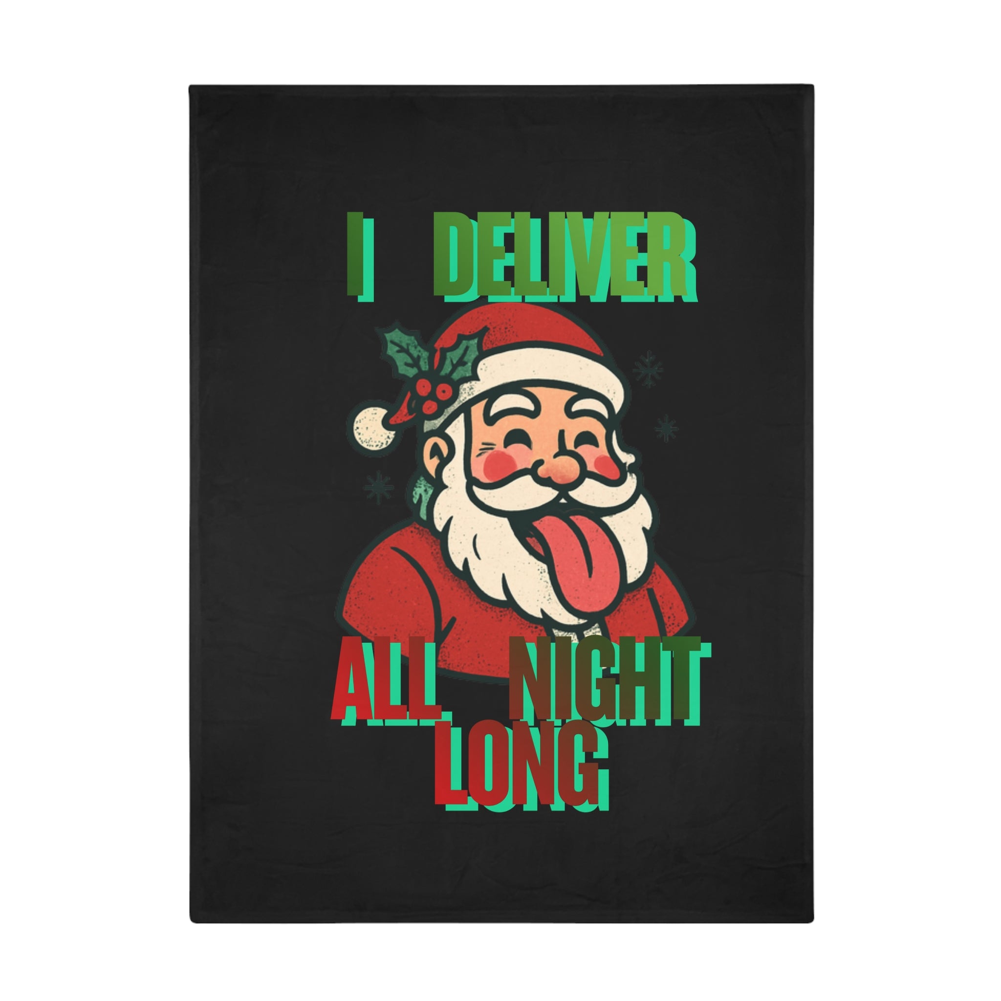 Funny Santa 'I Deliver All Night Long' Plush Fleece Blanket – Black Christmas Throw