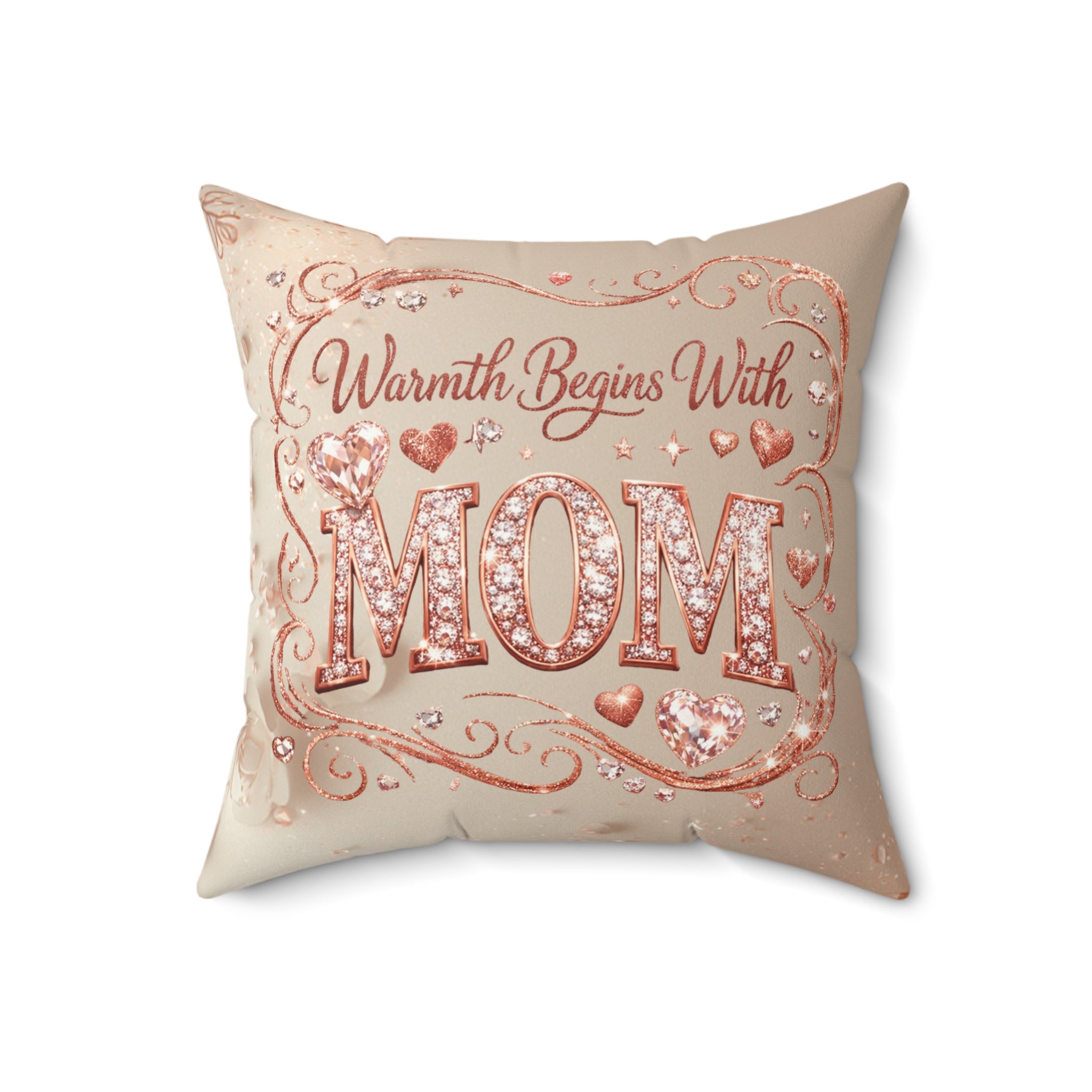 Mom Decorative Pillow — "Warmth Begins With Mom" Faux Suede Square Pillow (Mother's Day Gift)