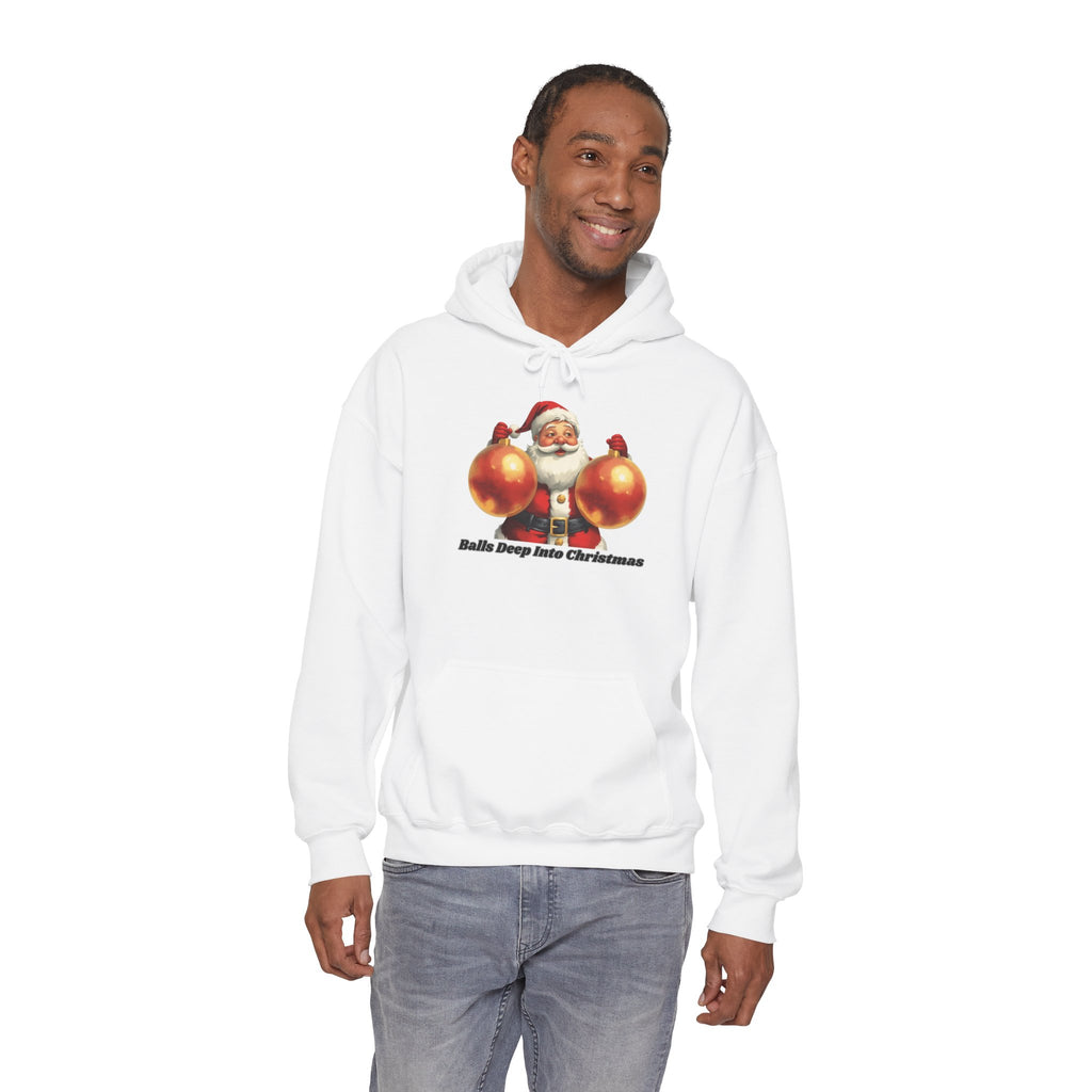 Adult Themed Santa Ornament Hoodie - 'Balls Deep Into Christmas' Christmas Attire