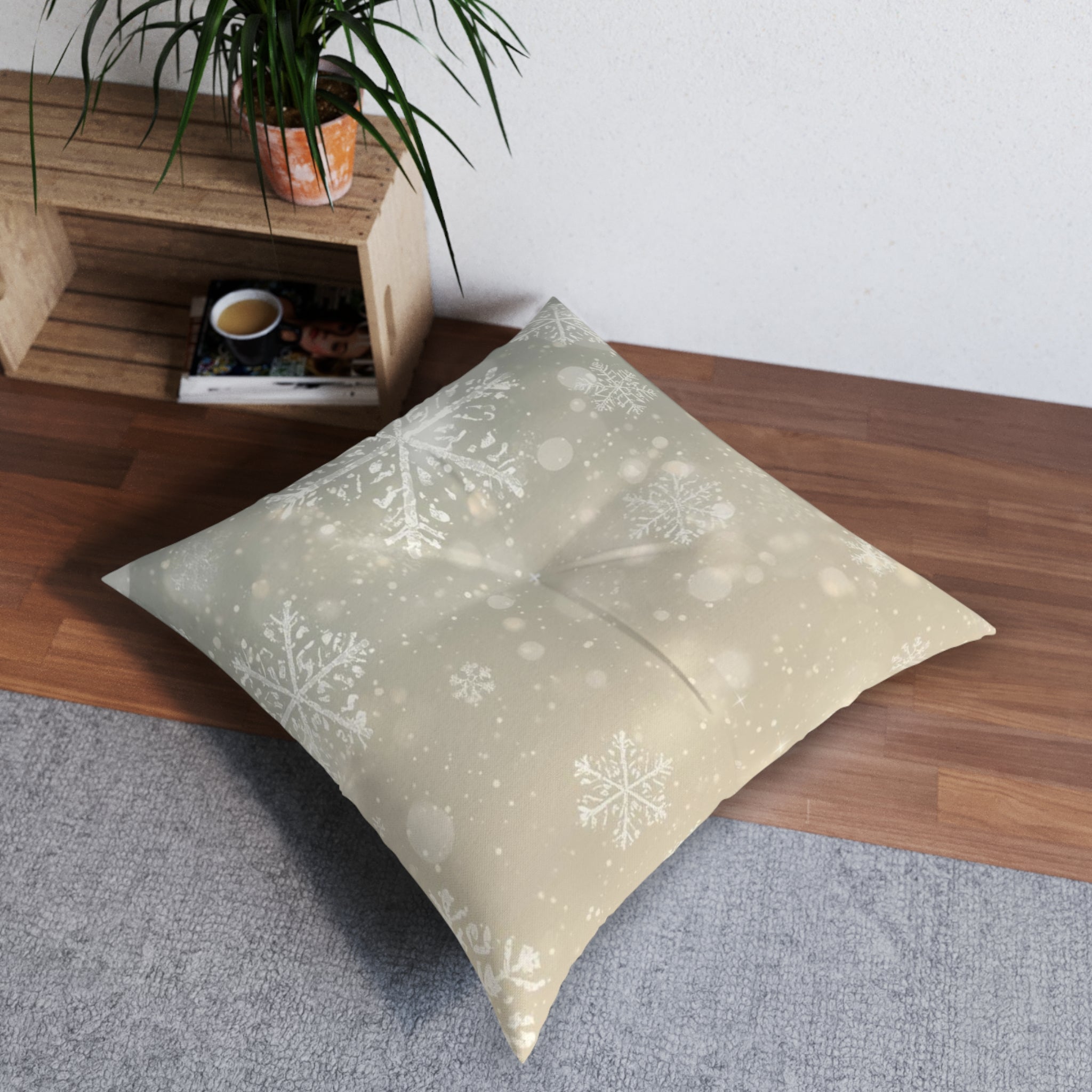 Winter Snowflake Tufted Floor Pillow — Cozy Holiday Decor