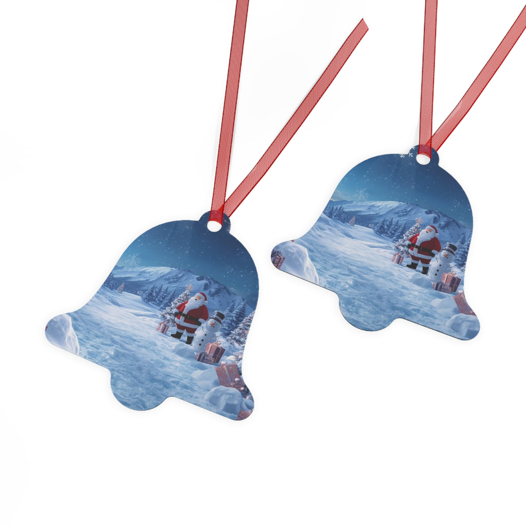 Bell Metal Ornament — Santa in Snowy Mountain Scene Christmas Decoration