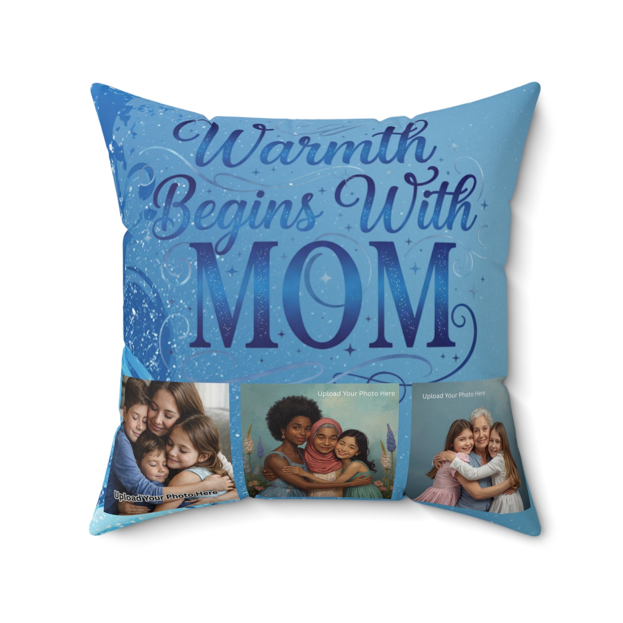 Warmth Begins With Mom Faux Suede Pillow — Personalized Photo Mother's Day Gift
