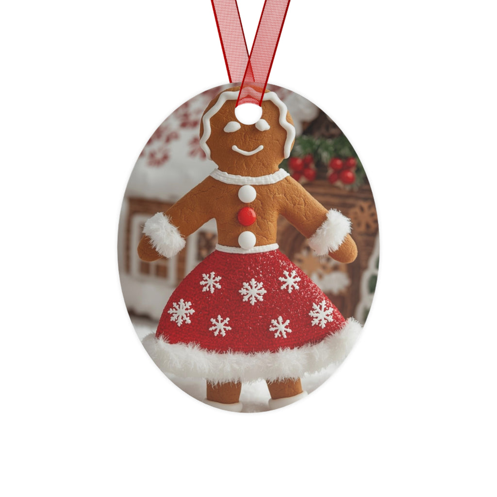 Gingerbread Girl Metal Ornament - Festive Christmas Tree Decoration