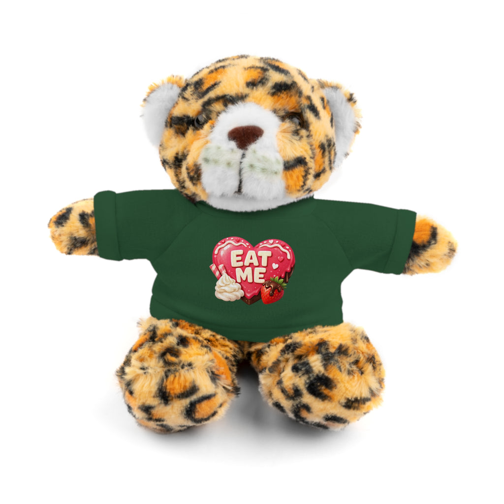 "EAT ME" Heart Tee Plush — Cute Brown Teddy, Sheep, Panda or Jaguar Stuffed Animal Gift