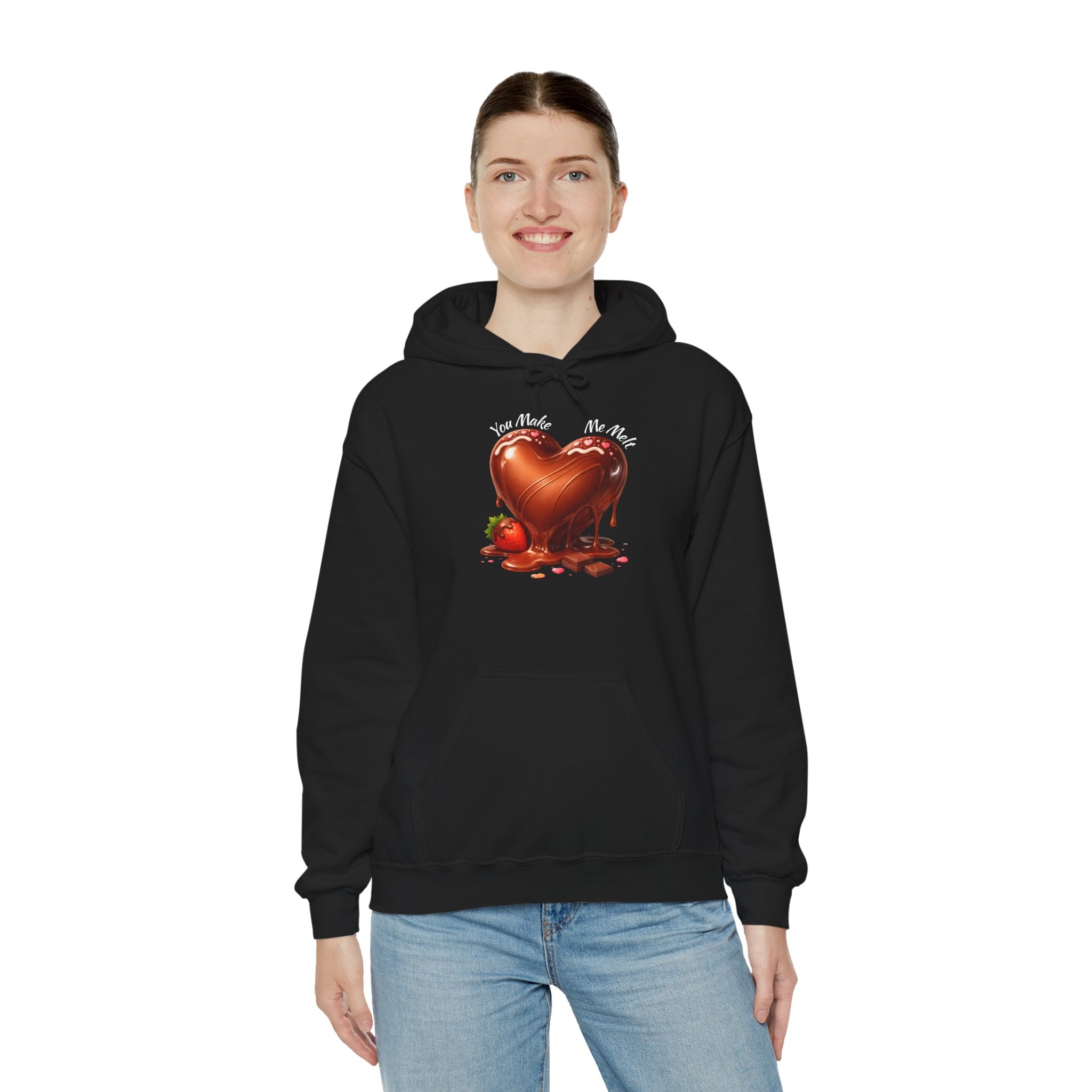 Chocolate-Dipped Heart Hoodie — Romantic Strawberry Valentine Sweatshirt
