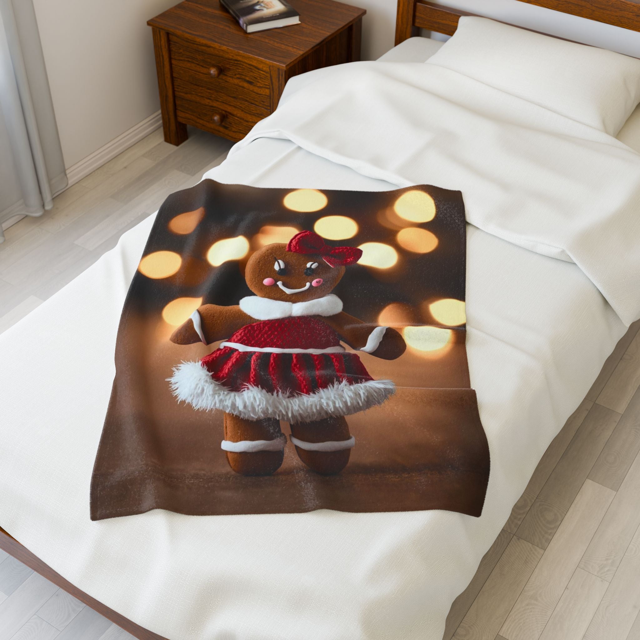 Gingerbread Girl Holiday Plush Blanket — Velveteen Christmas Throw