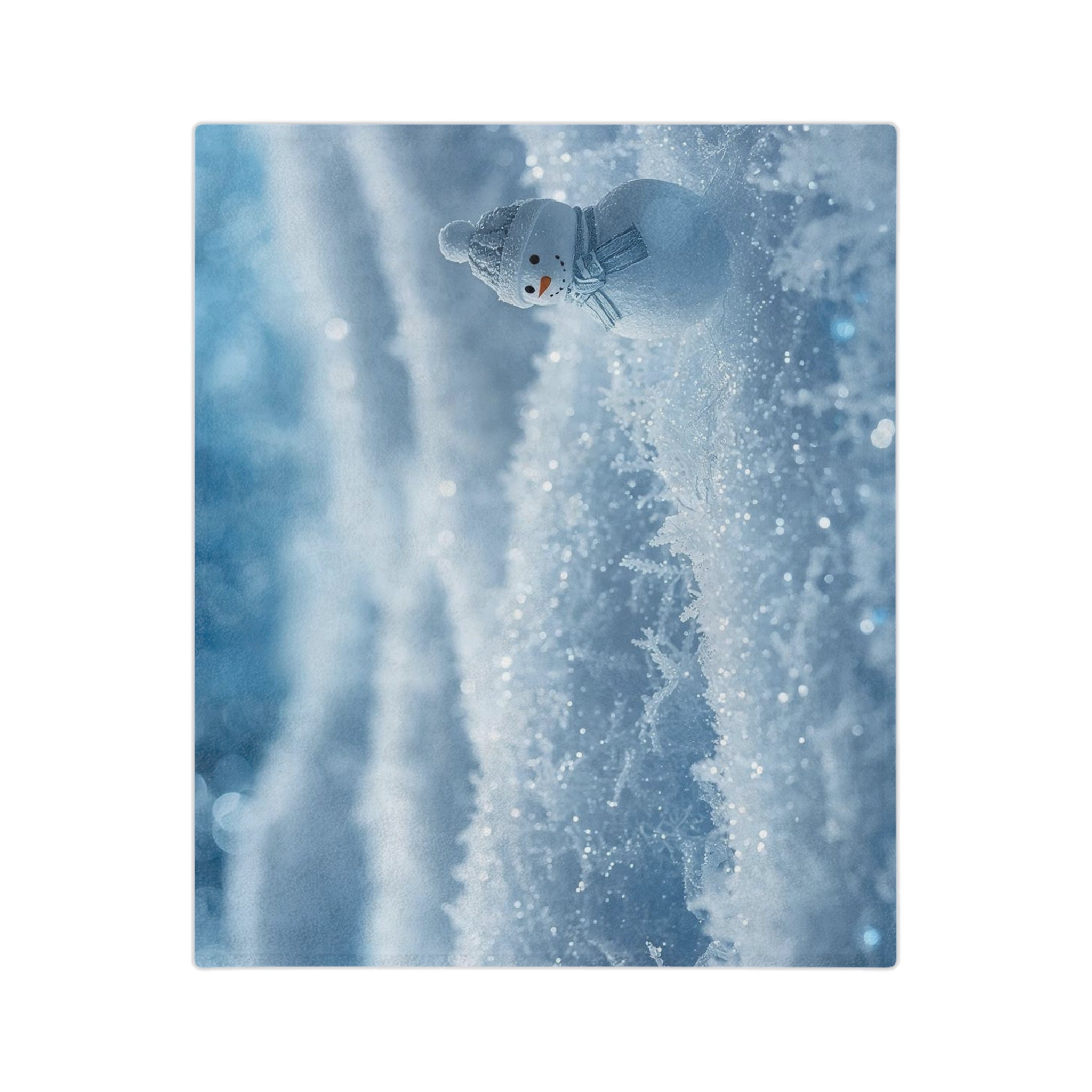 Tiny Snowman in Sparkling Snow Blanket | Velveteen Microfiber Blanket