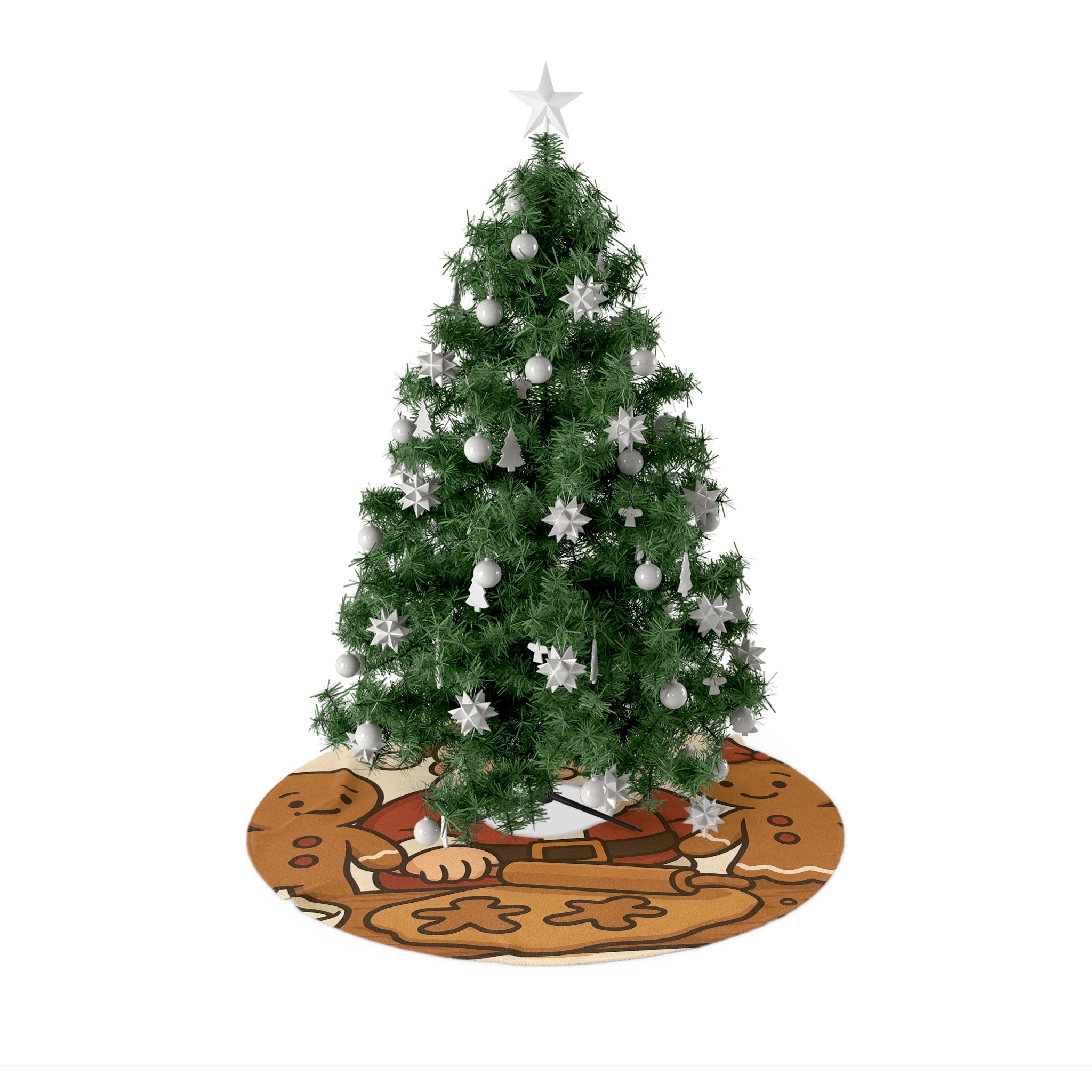 Christmas Tree Skirt — Santa Baking with Gingerbread Cookie Design