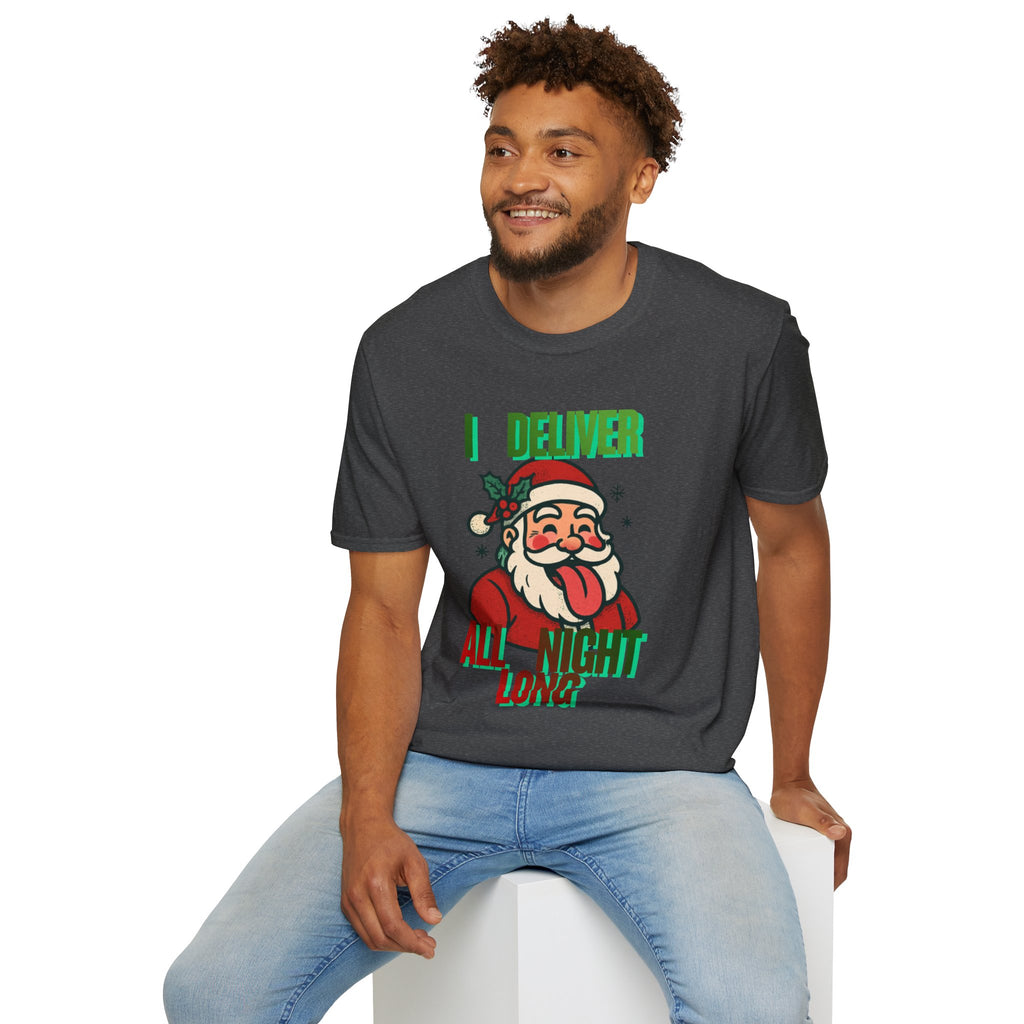 Adult Themed Santa T-Shirt - 'I Deliver All Night Long' Christmas Attire