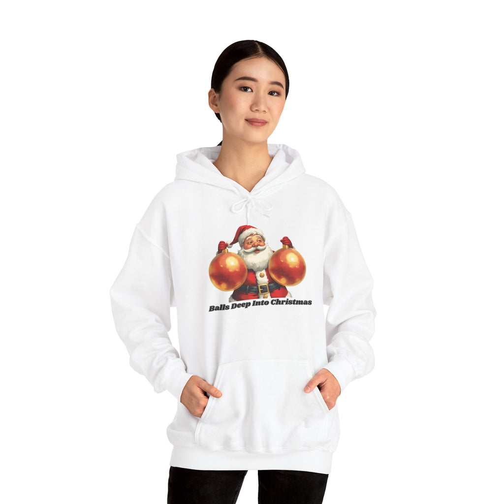 Adult Themed Santa Ornament Hoodie - 'Balls Deep Into Christmas' Christmas Attire
